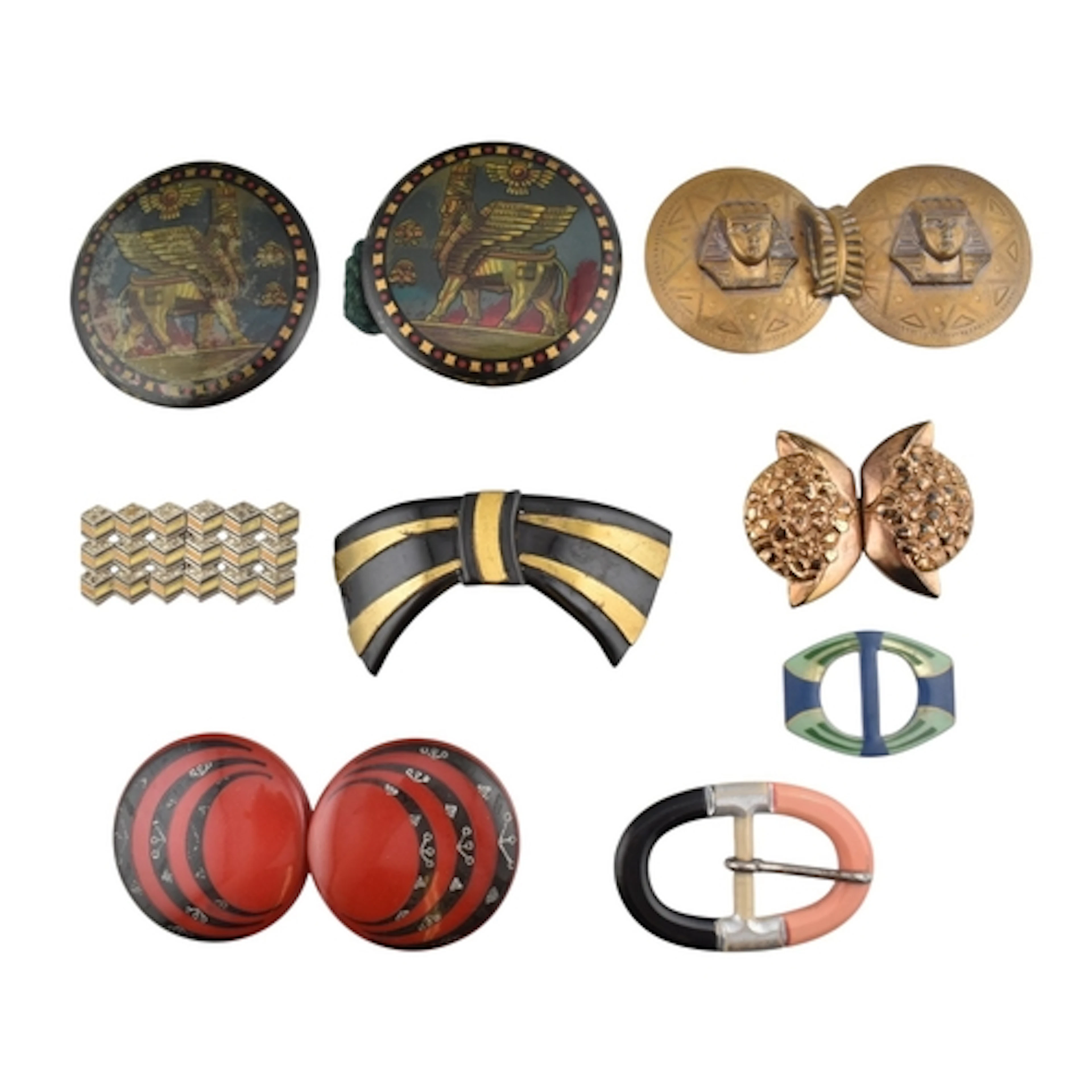 Collection of belt buckles to include retro and Egyptian rev...