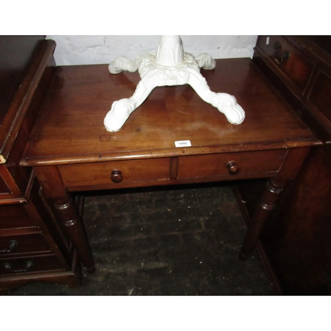 19th Century mahogany two drawer side table, on turned suppo...