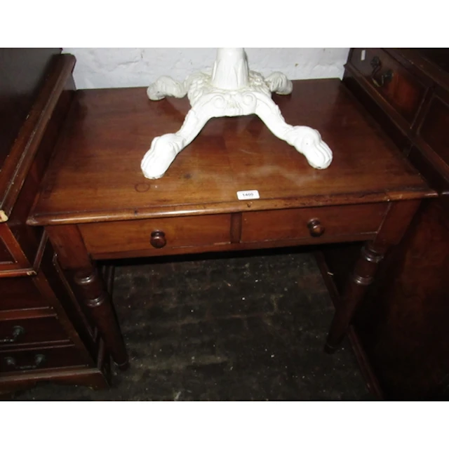 19th Century mahogany two drawer side table, on turned suppo...