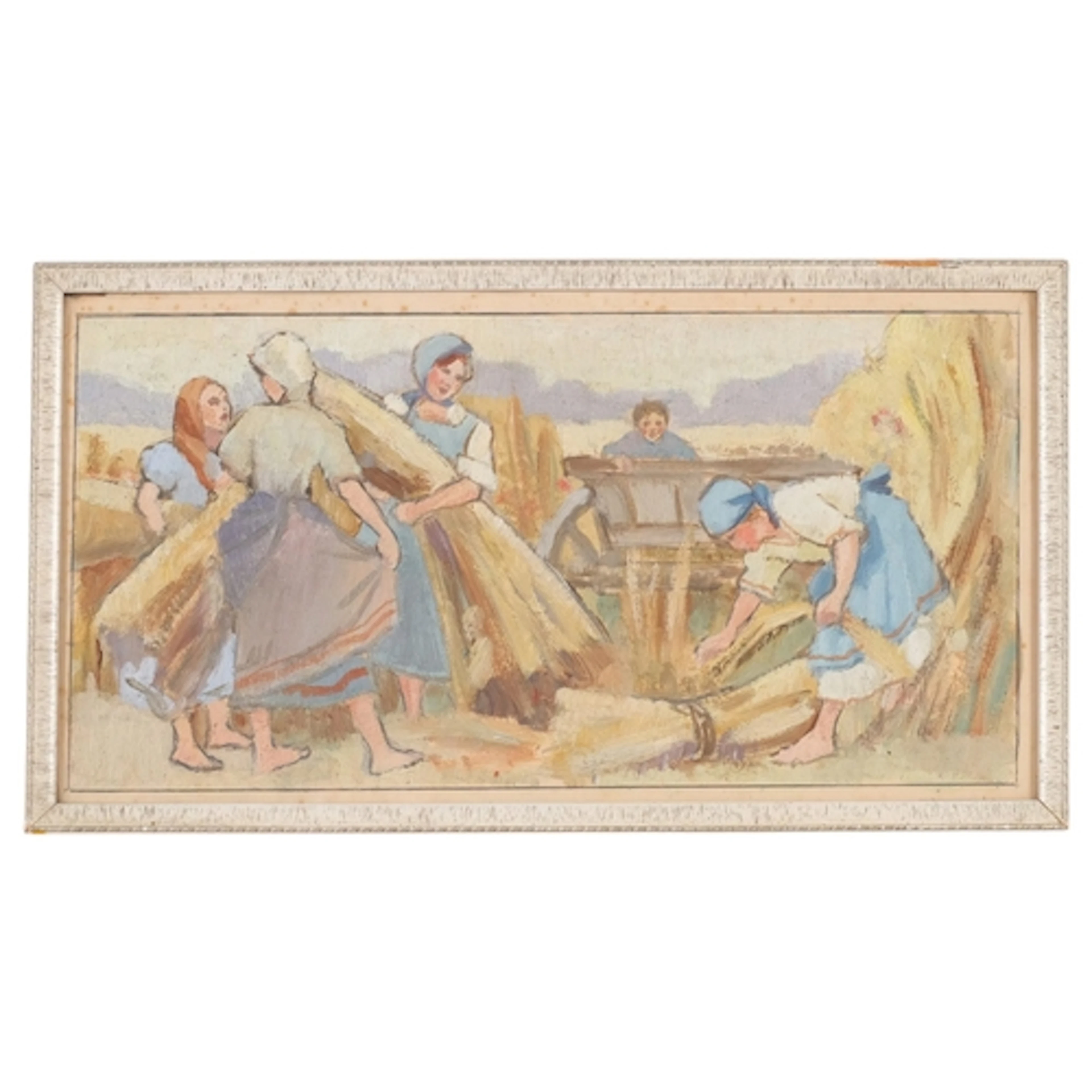 20th century Russian School, harvest scene, oil on board, un...