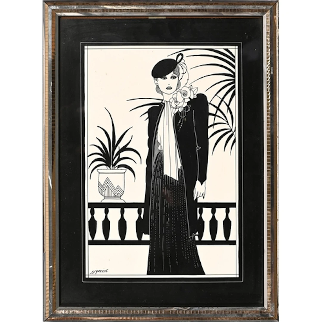 Linda Joy Green (1905-1993) - Study of an Art Deco Lady of F...