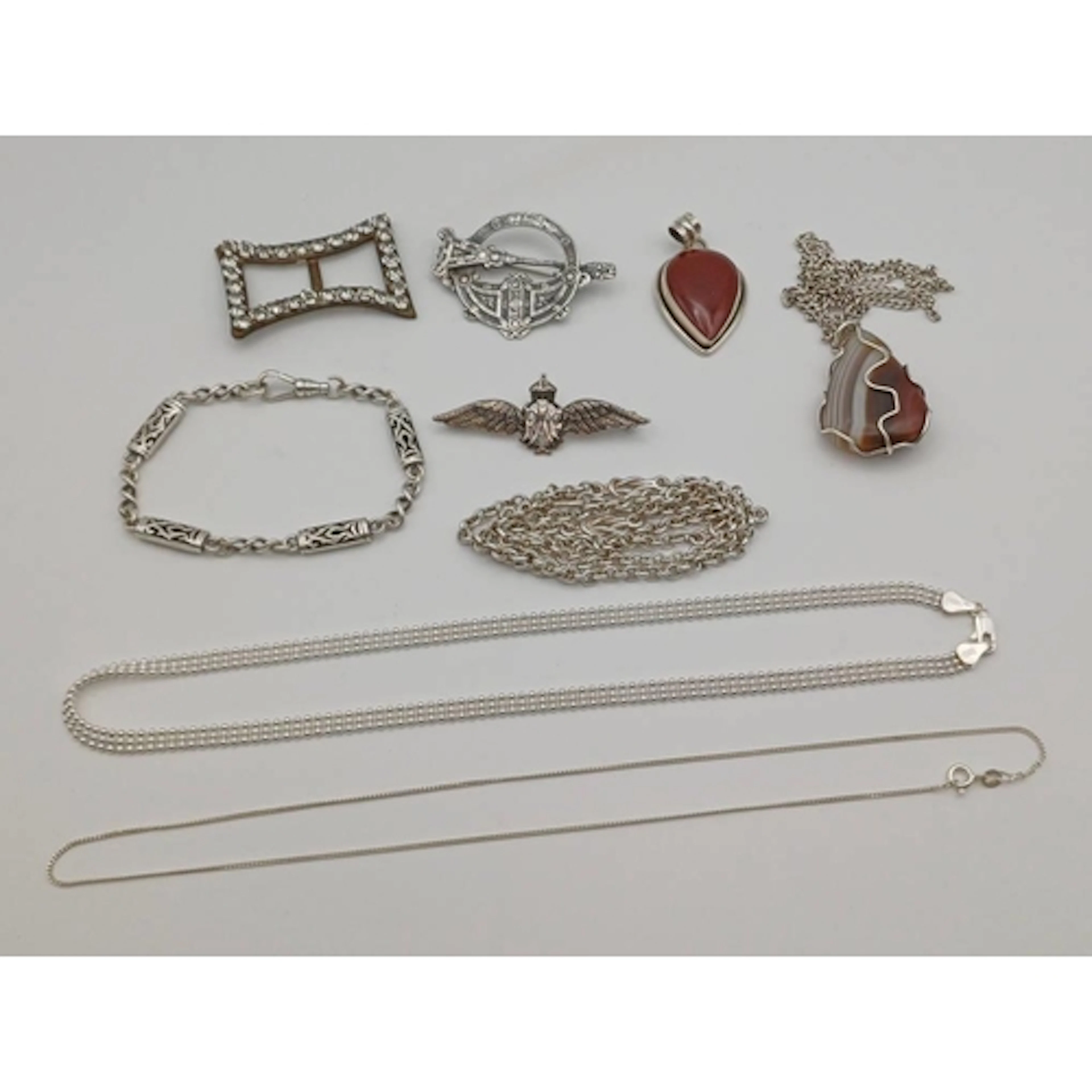 ITALIAN SILVER COLLAR NECKLACE, SILVER WATCH CHAIN & BRACELE...
