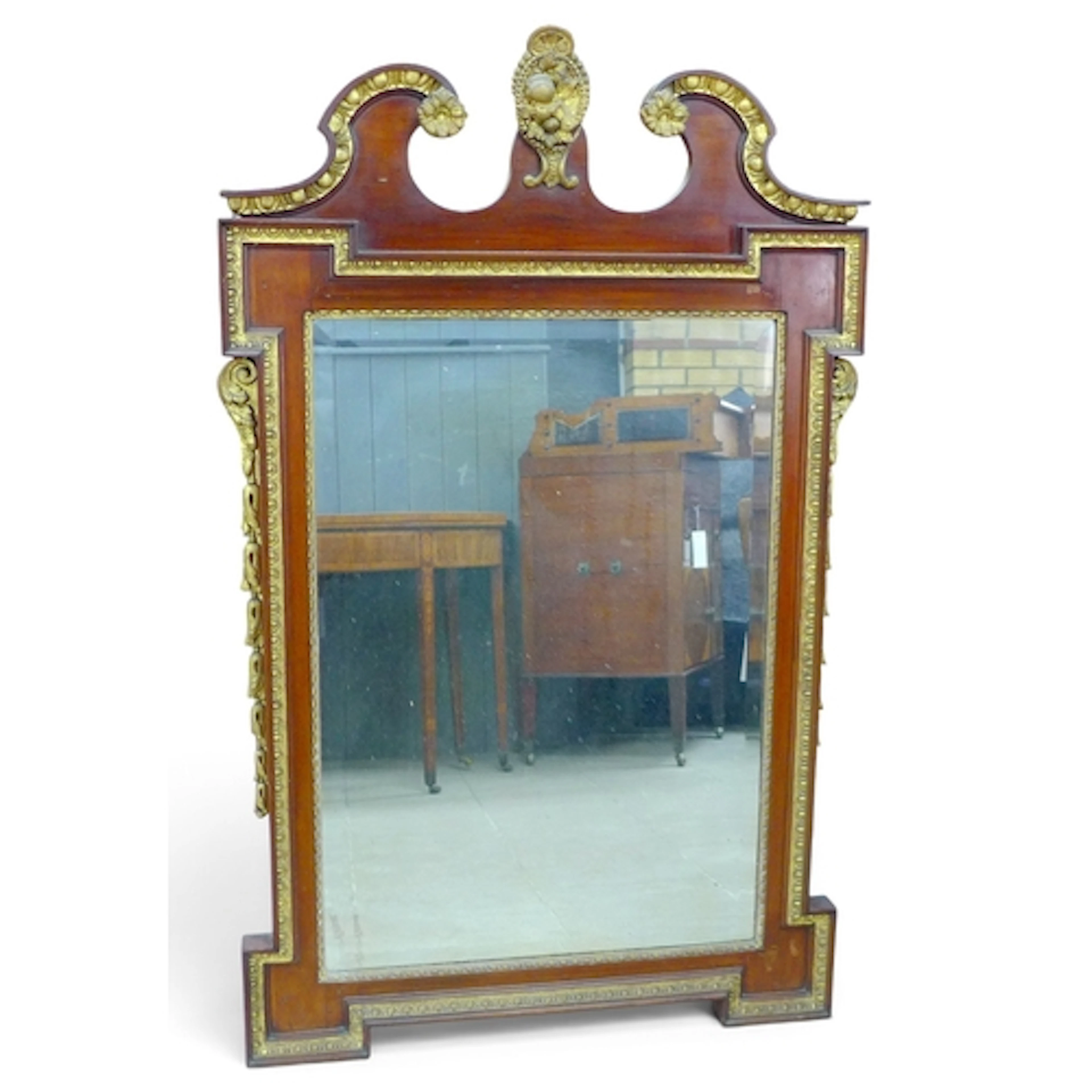 A REGENCY STYLE OVER MANTEL MIRROR. mahogany with gilt gesso...