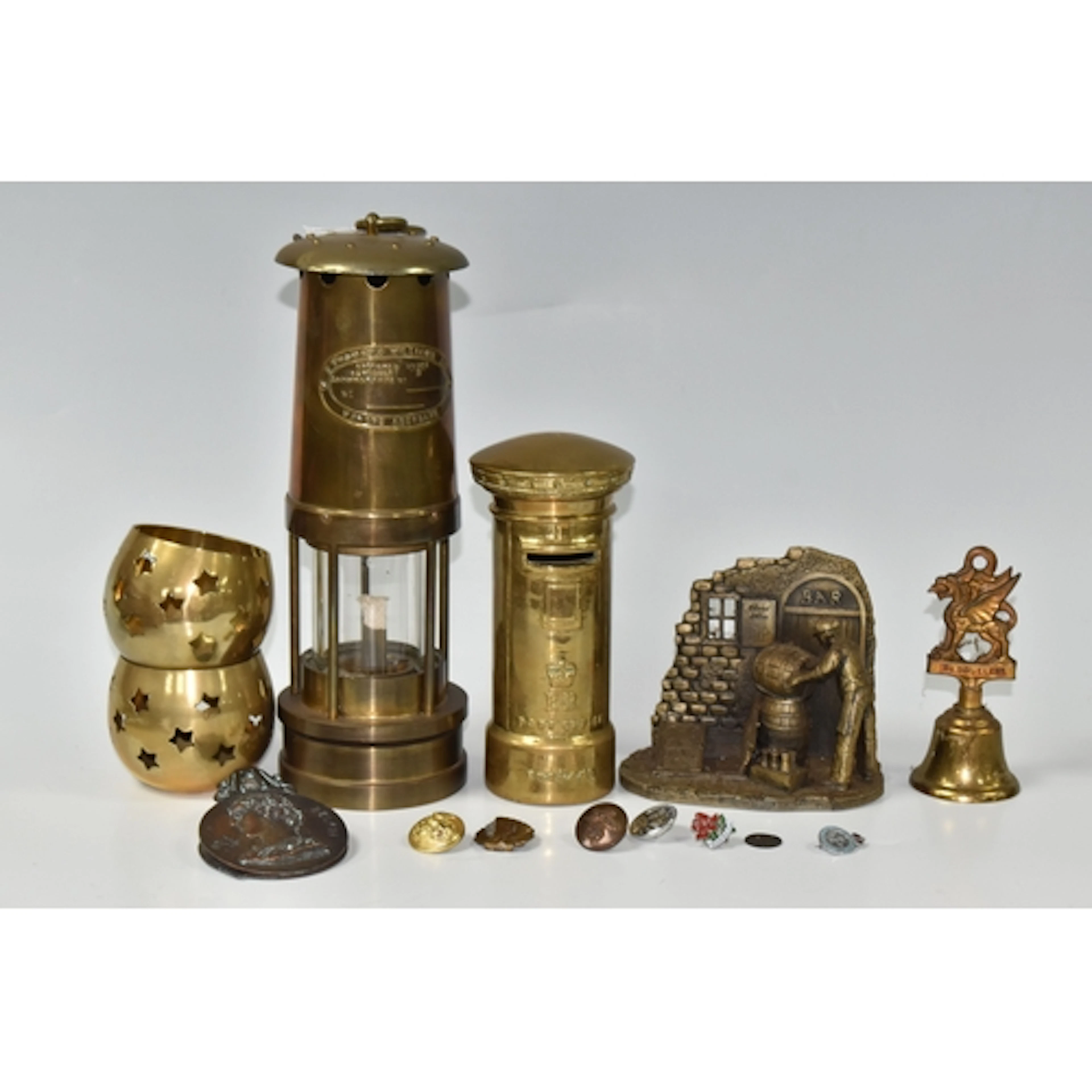 ONE BOX OF METALWARE, to include a E. Thomas & Williams Ltd....