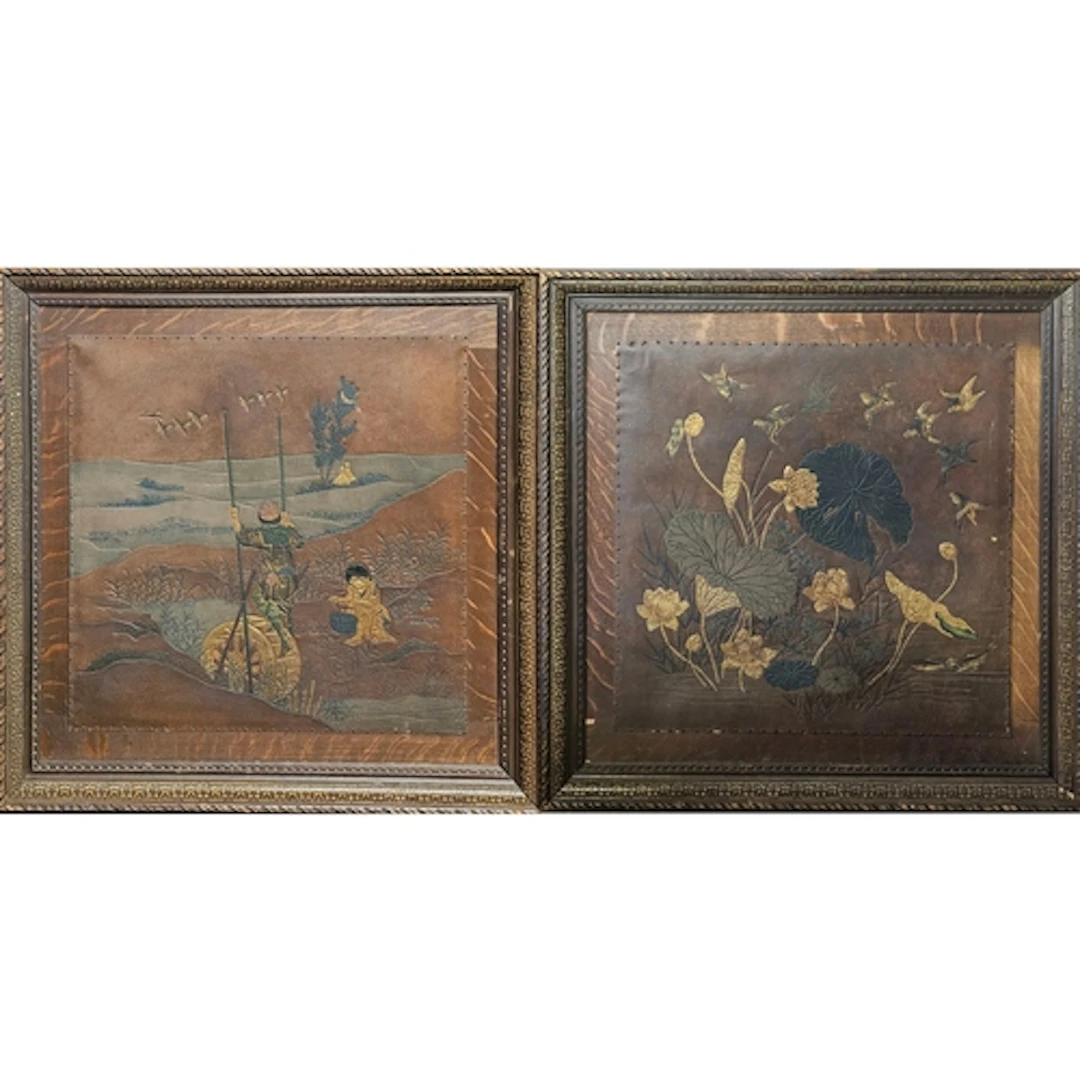 LIBERTY & CO., LONDON, A PAIR OF ARTS & CRAFTS PERIOD EMBOSS...