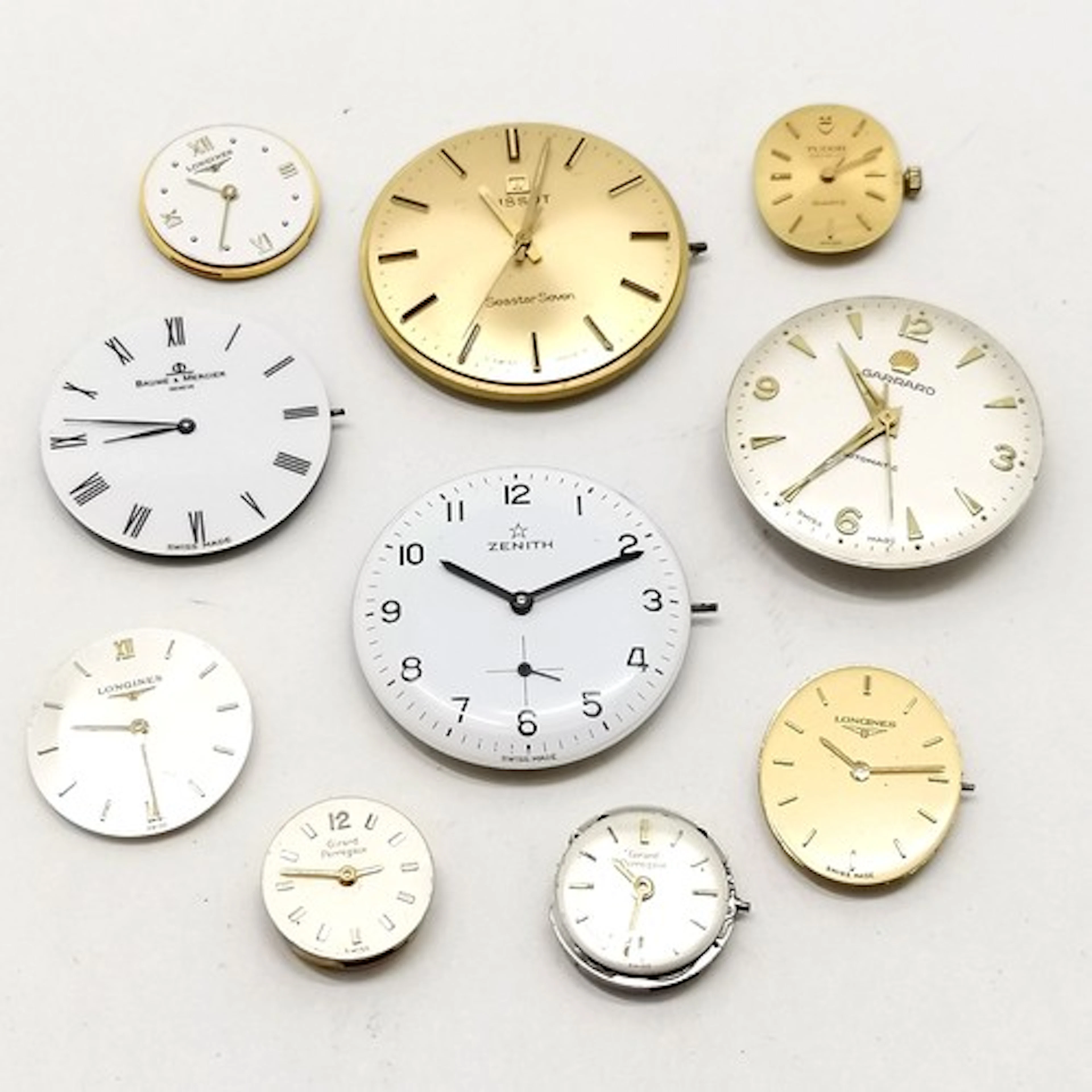 10 x wristwatch movements ~ 3 x Longines, Zenith #2531 (28mm...