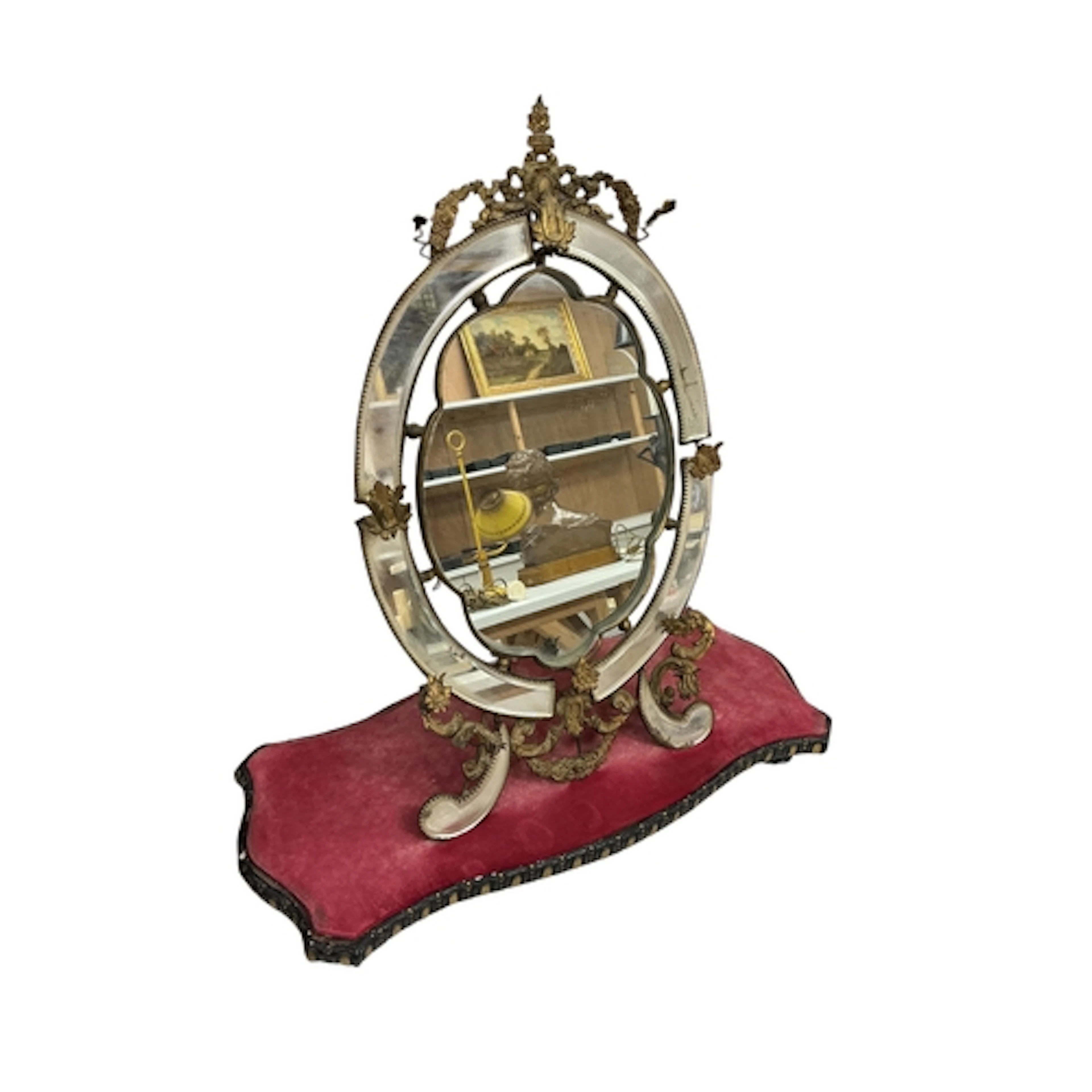 A Venetian gilt metal framed easel dressing table mirror, ra...