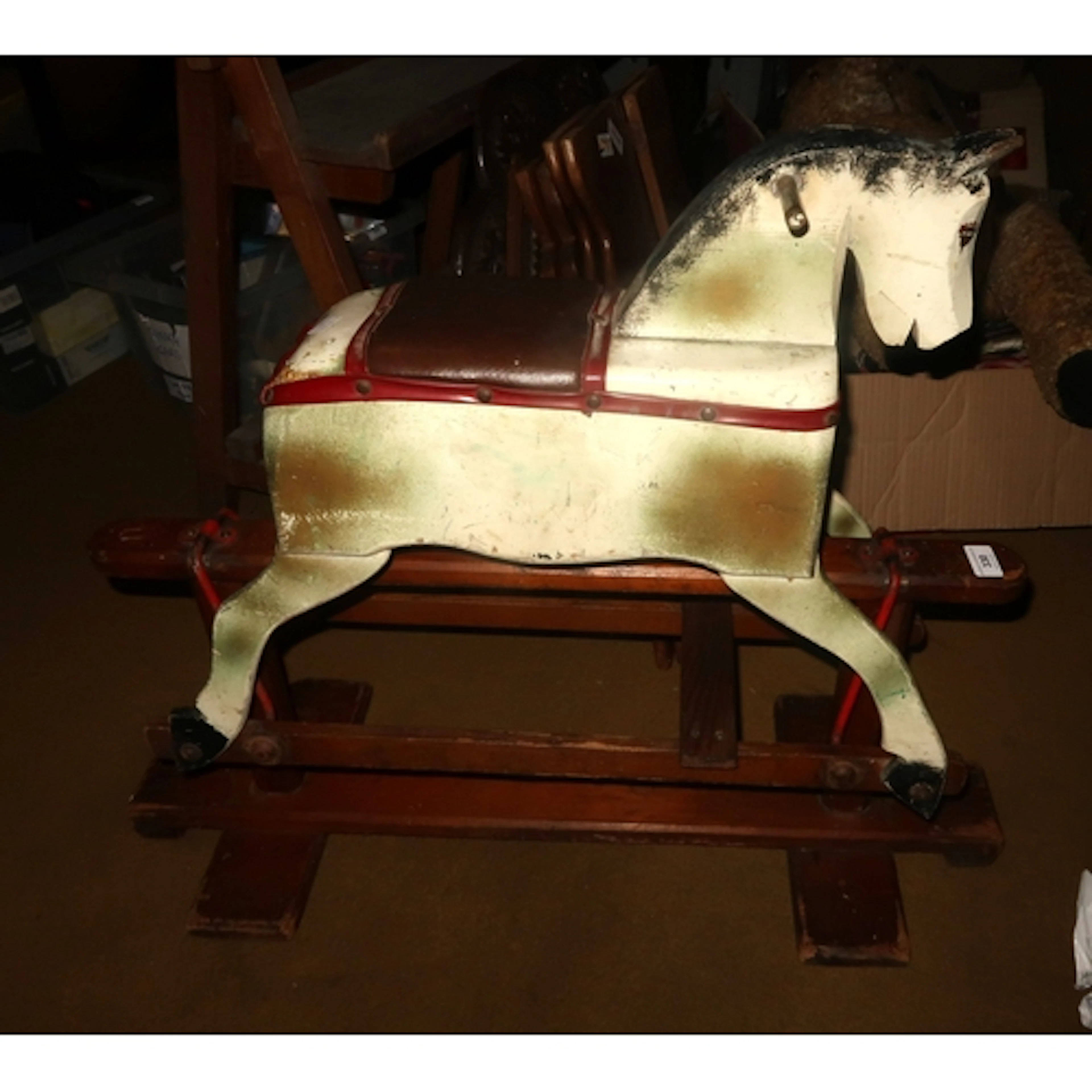 Small painted wooden rocking horse, push along dog, pushchai...