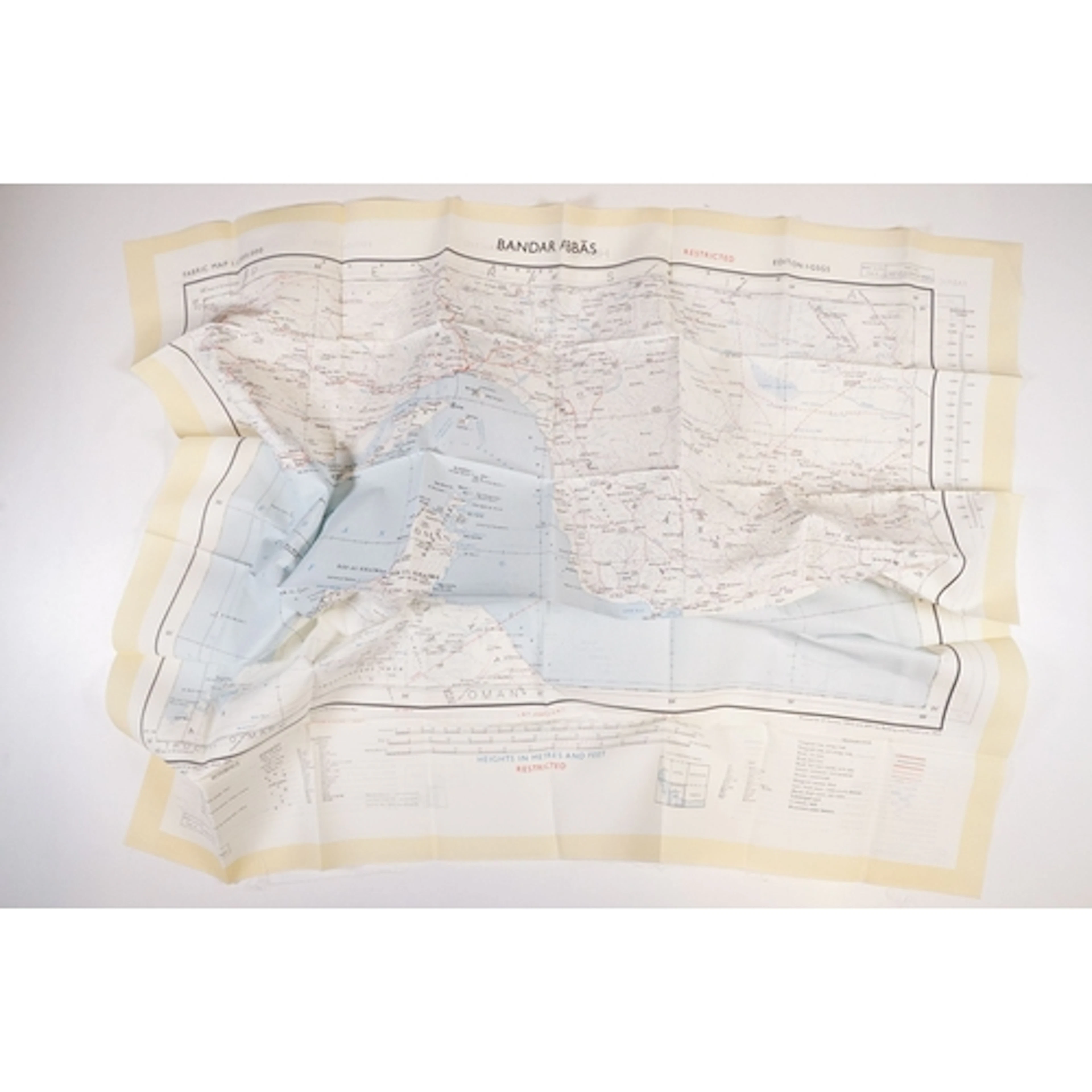 A Royal Air Force / RAF silk escape map covering Bahrain, Qa...
