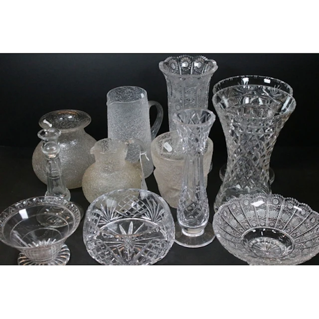 Victorian and later crackle glassware to include a pitcher o...