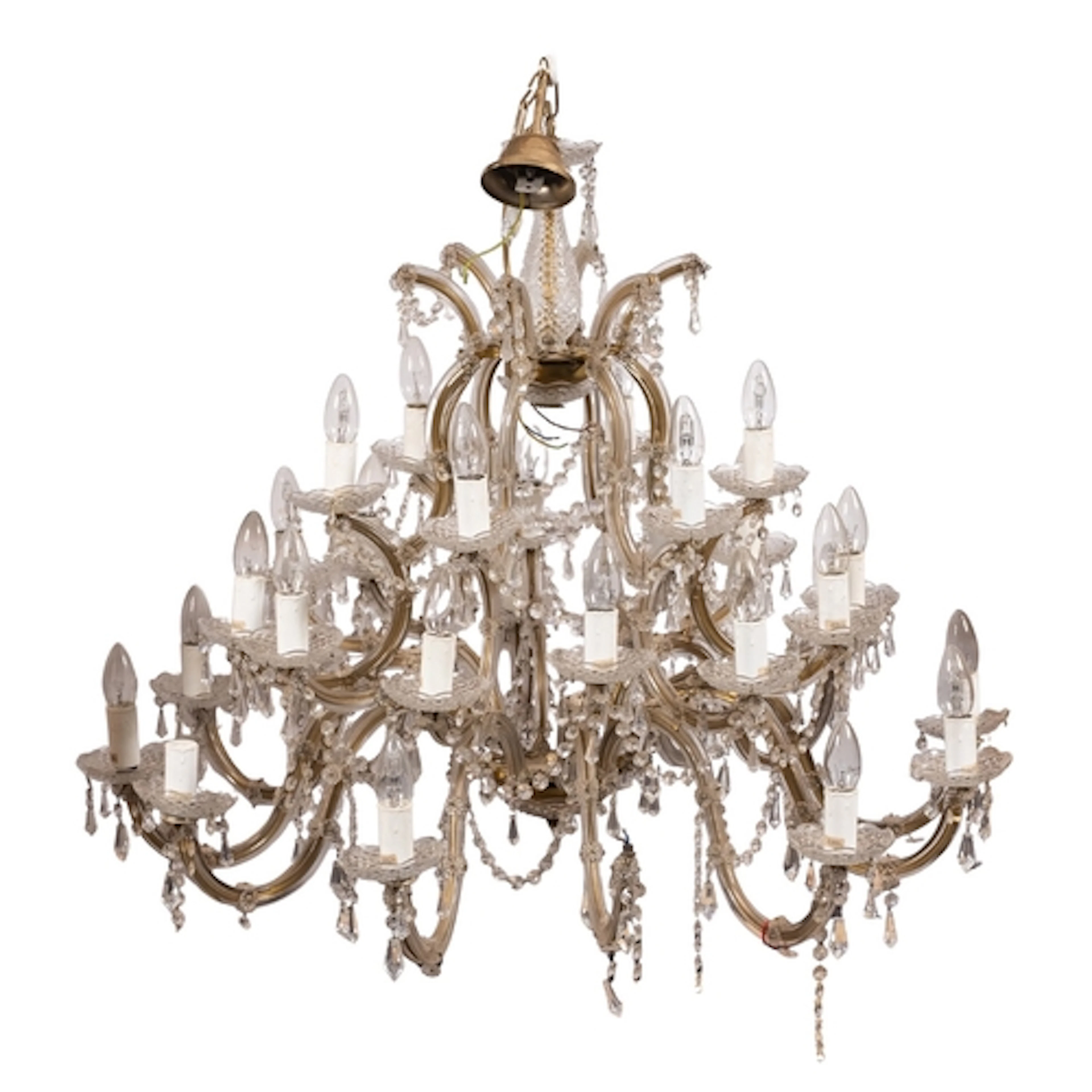 A gilt metal and moulded glass thirty light chandelier, mid ...