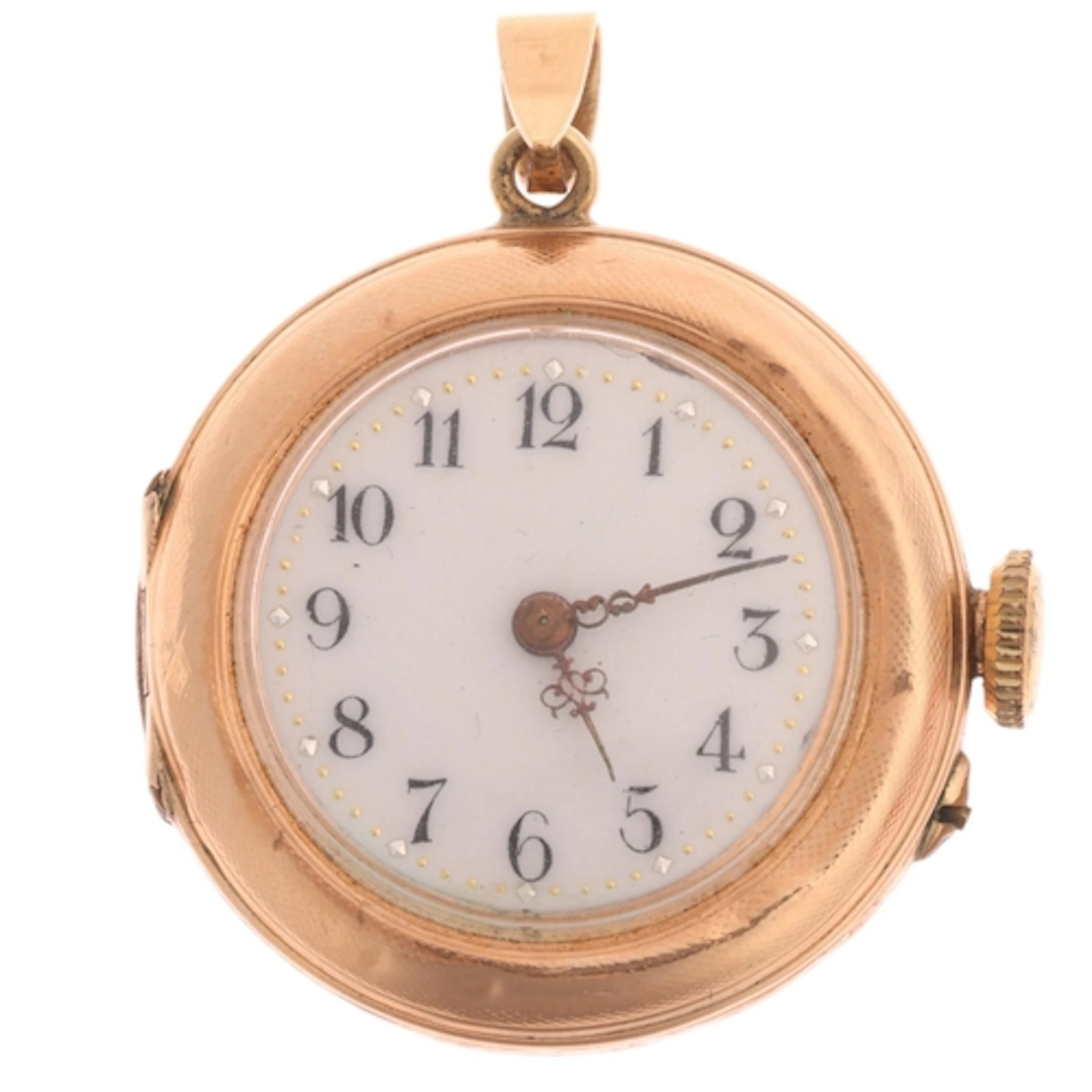 An Art Nouveau 14ct rose gold mechanical pendant watch, whit...