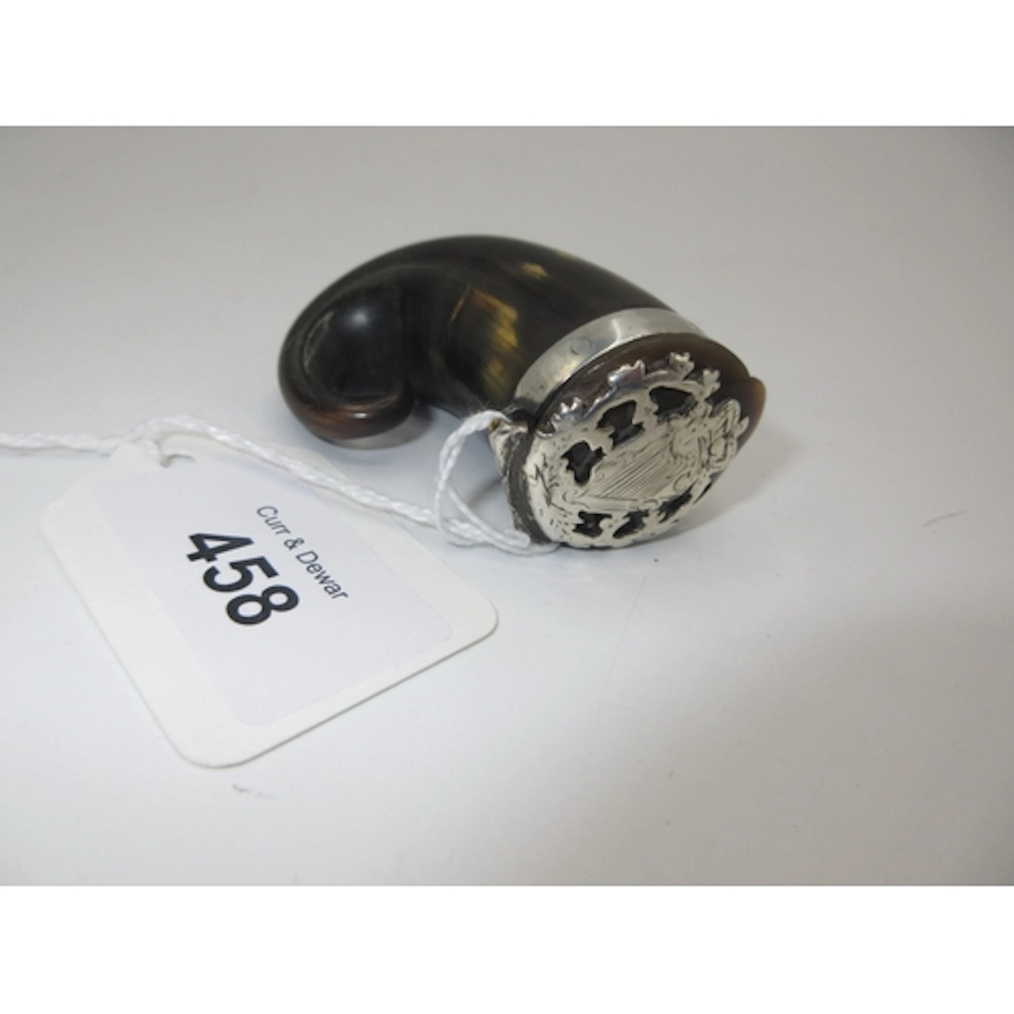 Scottish Horn Snuff Mull, Harp Lid Inscribed AS Gordon, 6.5c...