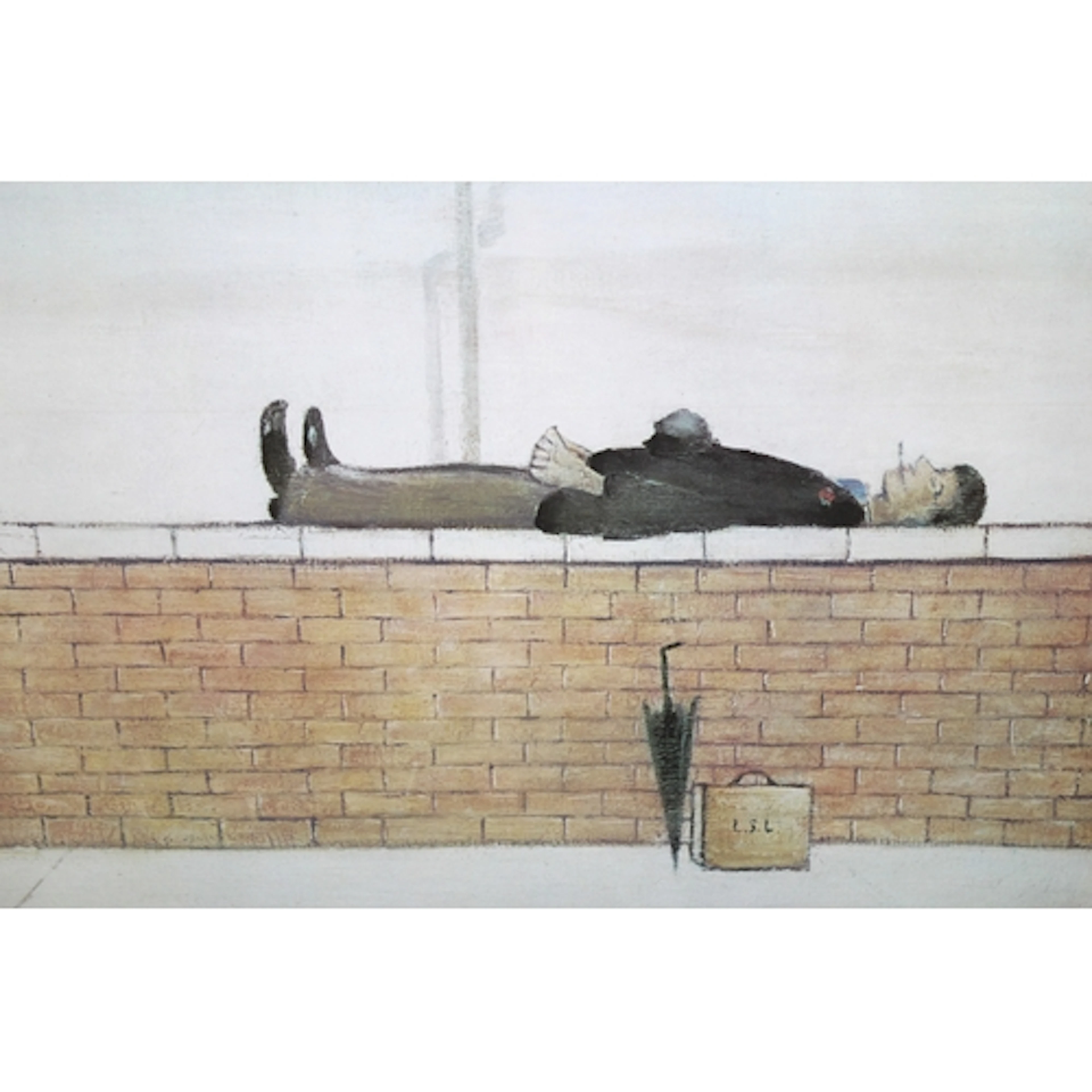 L.S. Lowry, signed coloured print, ‘ Man Lying on a Wall ’, ...