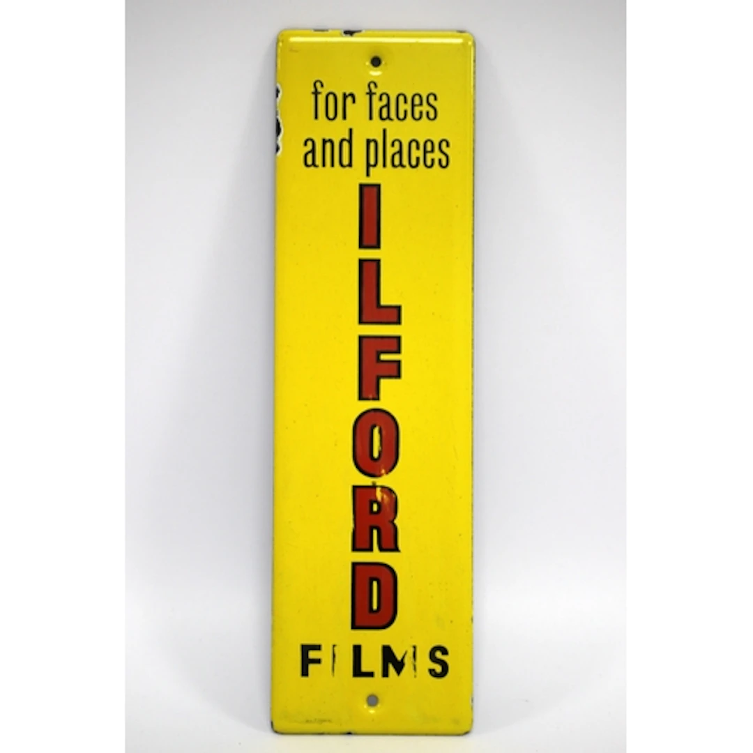 Ilford Films 'for faces and places' enamel advertising finge...