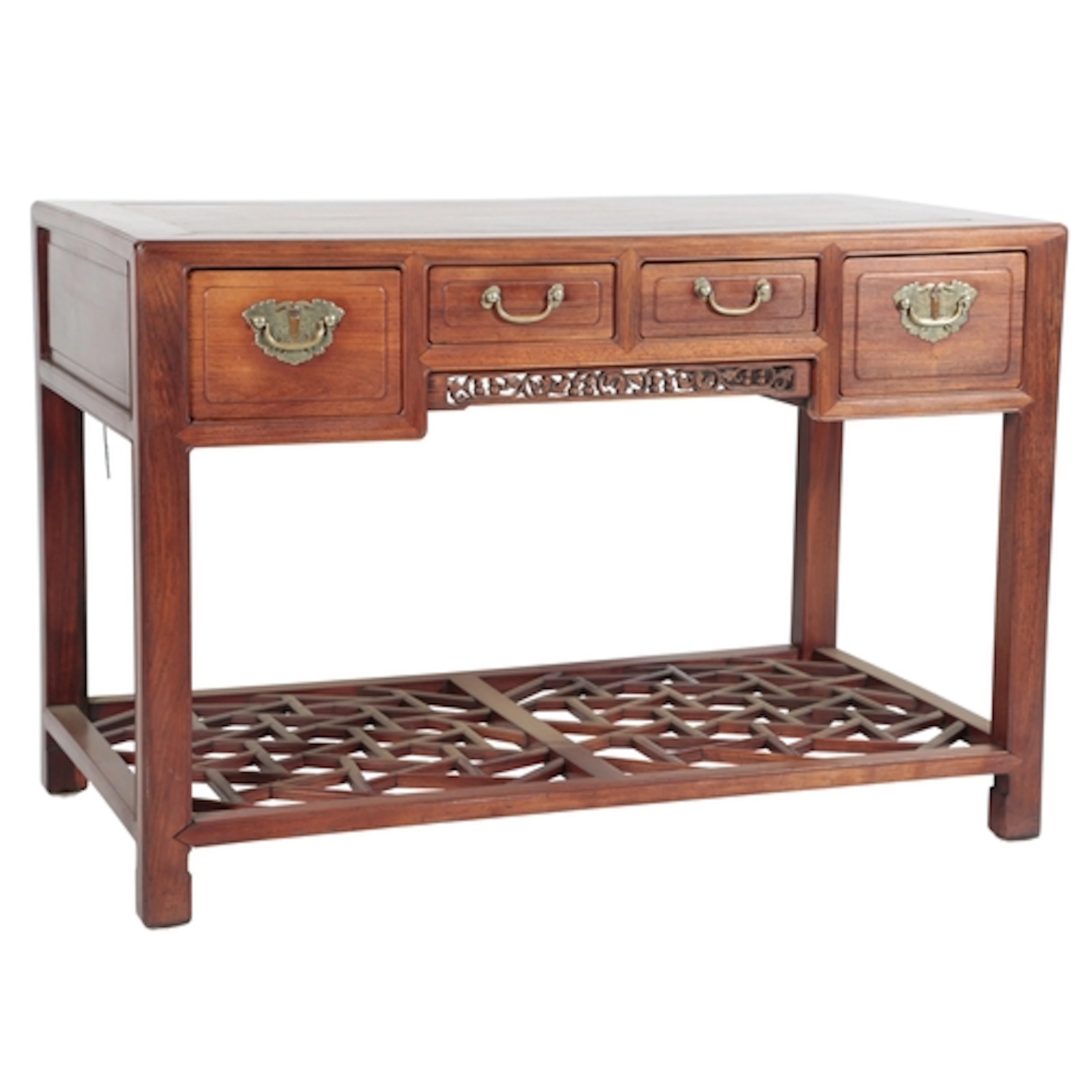 A Chinese hongmu scholar's desk, mid 19th century, fitted wi...