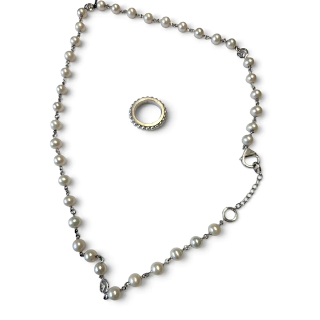 A Silver Armani Necklace and Ring.