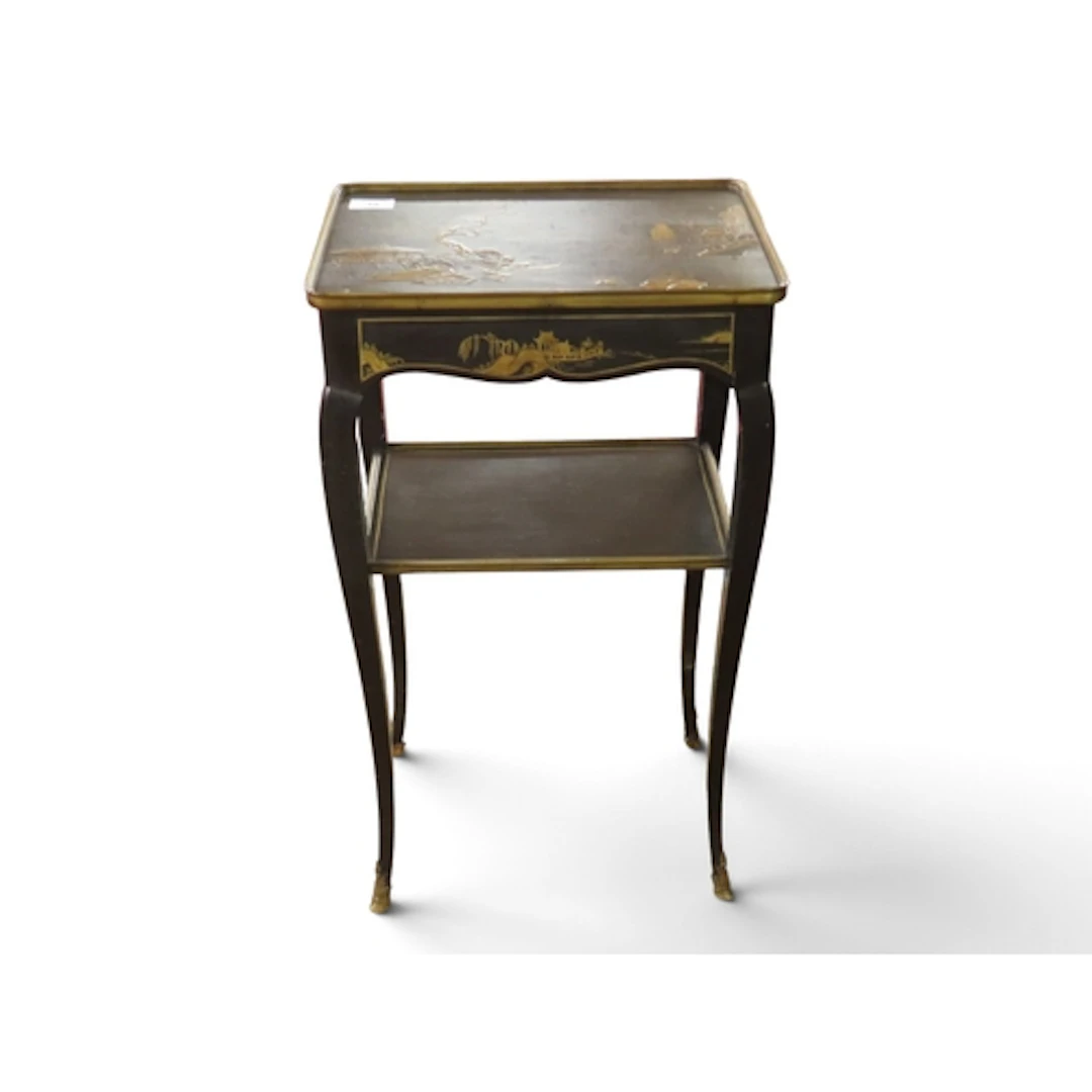 A small 19th century black lacquer finished Chinoiserie styl...