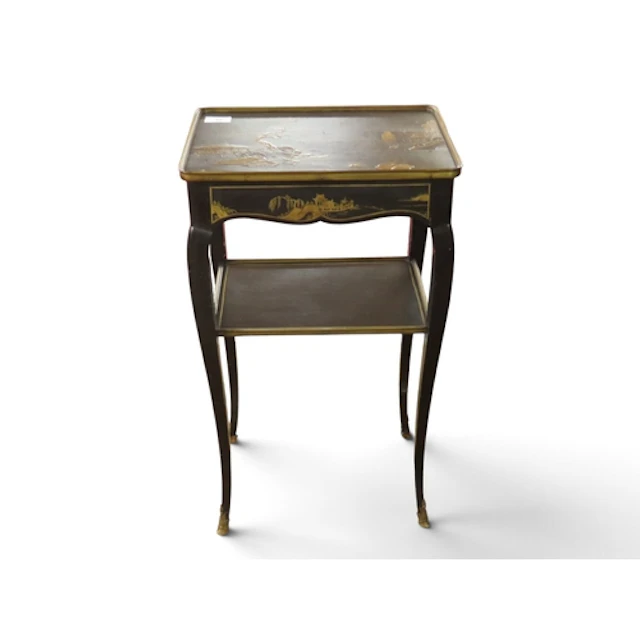 A small 19th century black lacquer finished Chinoiserie styl...