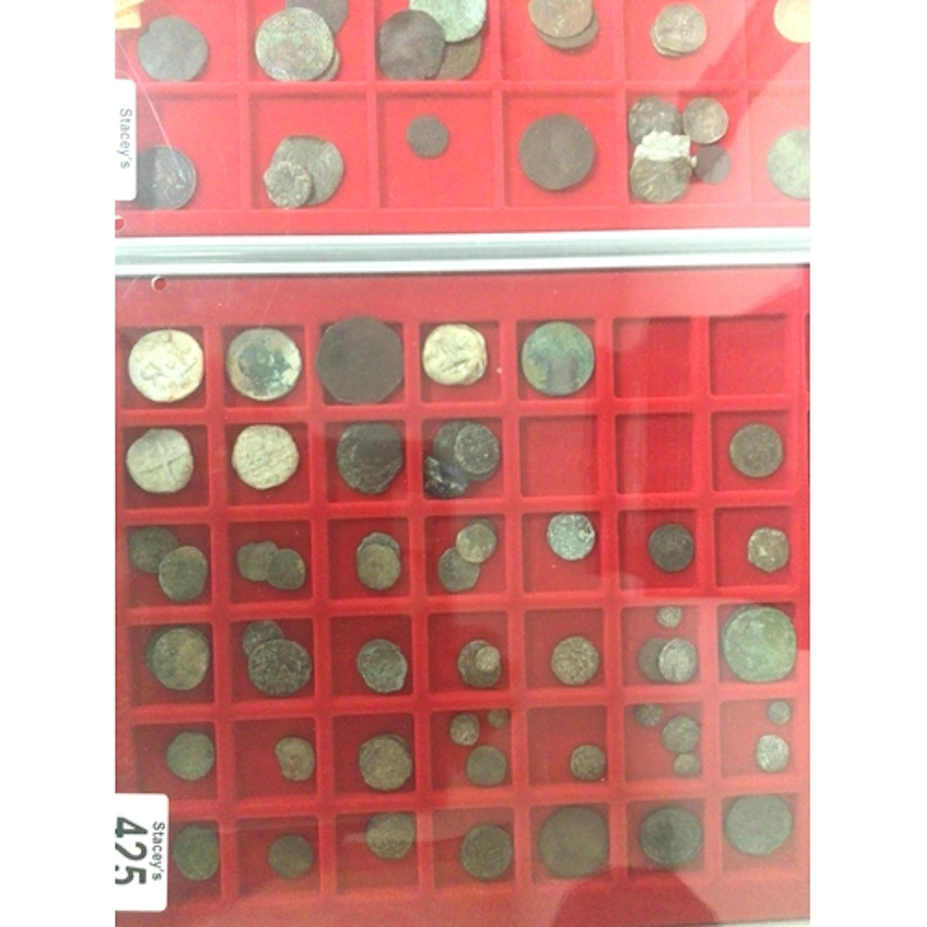 Two trays containing metal detectors fines mainly anc...