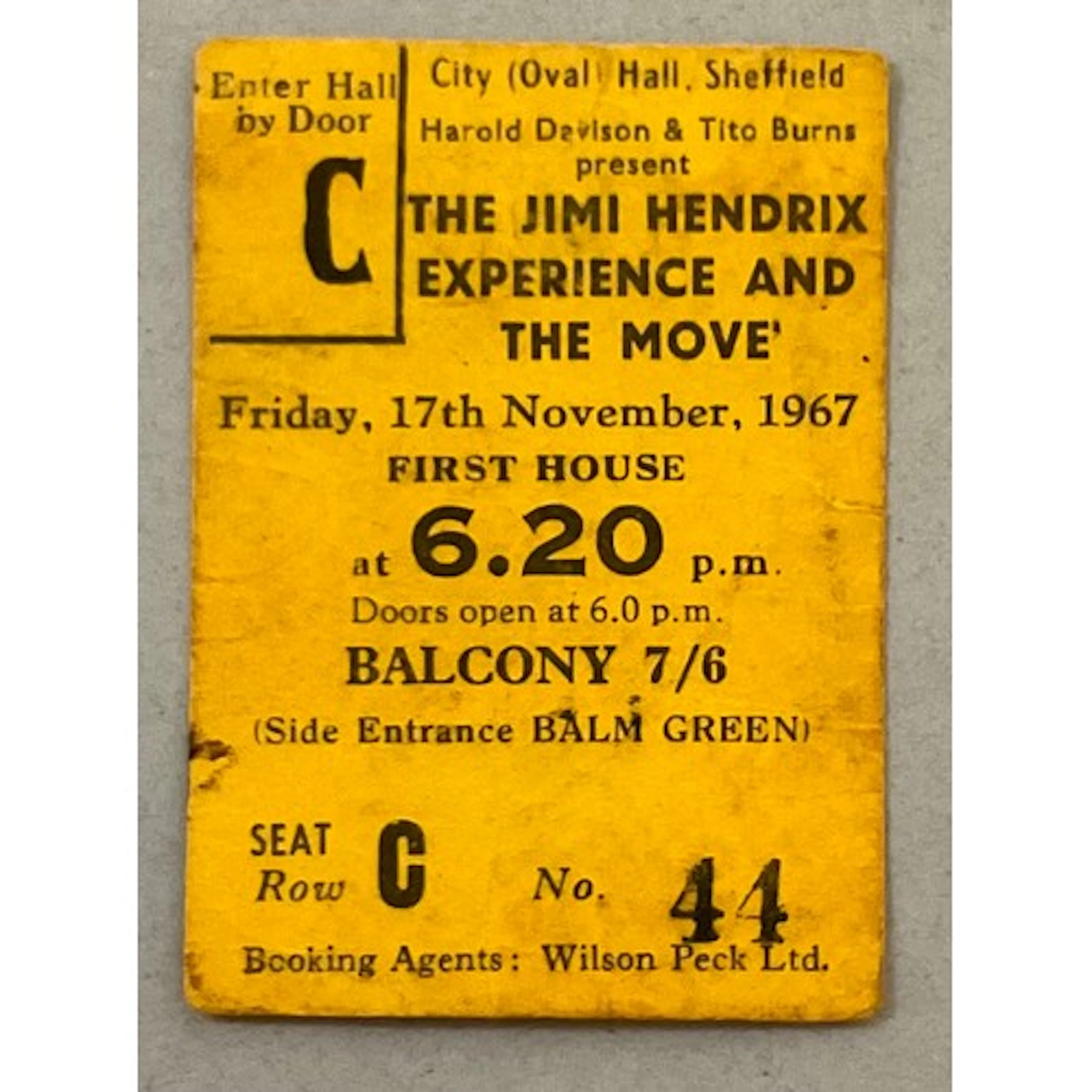 Music Memorabilia - Jimi Hendrix and The Move concert ticket...