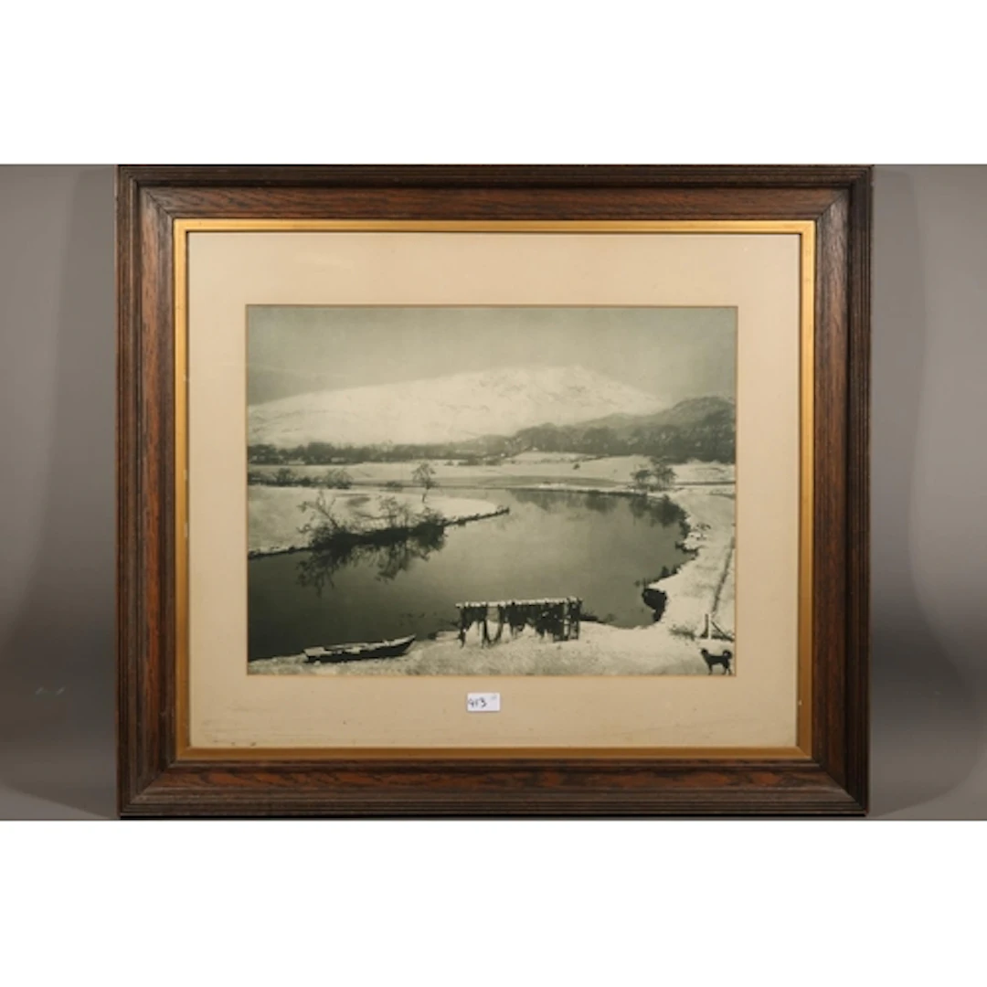 Two large format photographic prints of a river bend, possib...