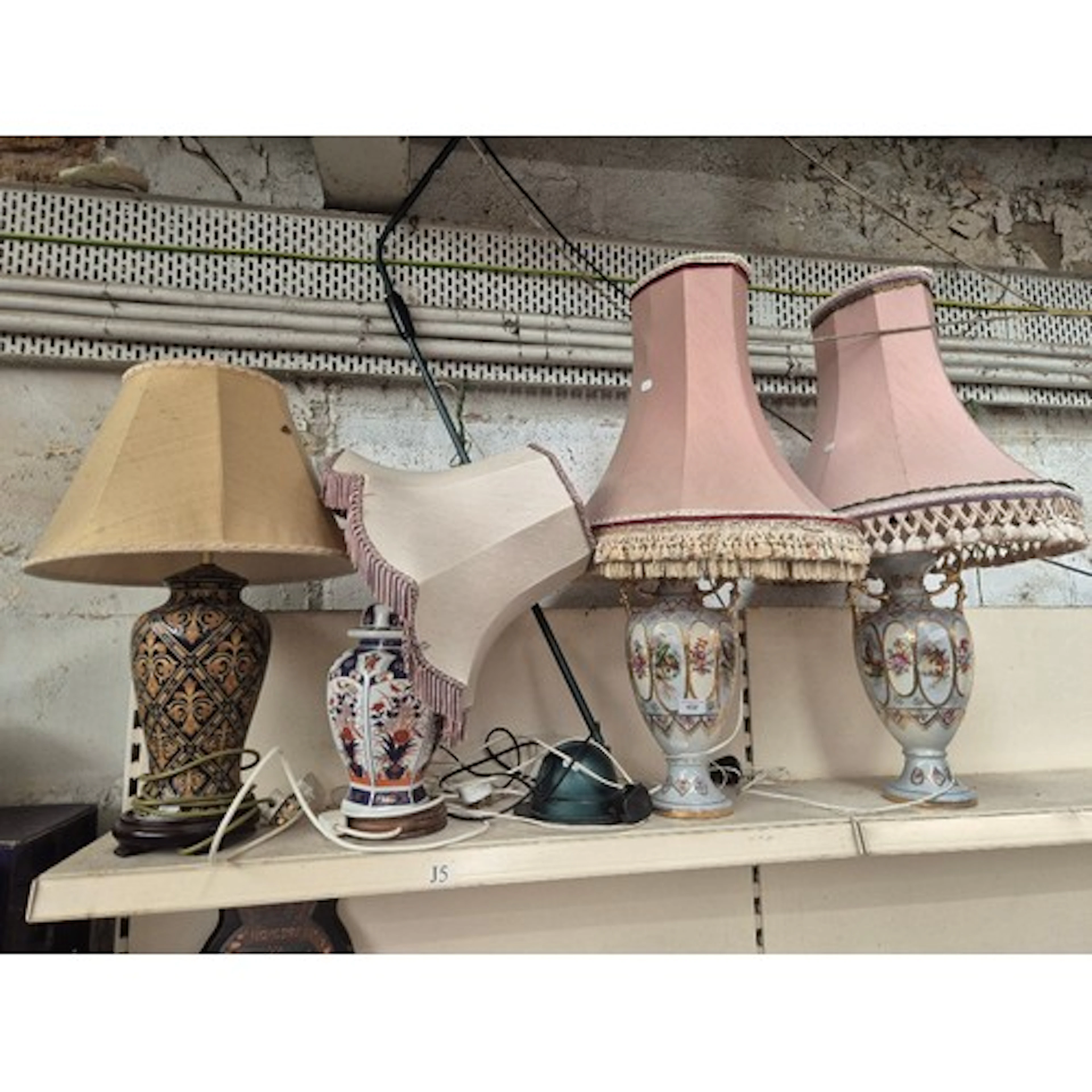 A matching pair of urn style table lamps together with 2 oth...