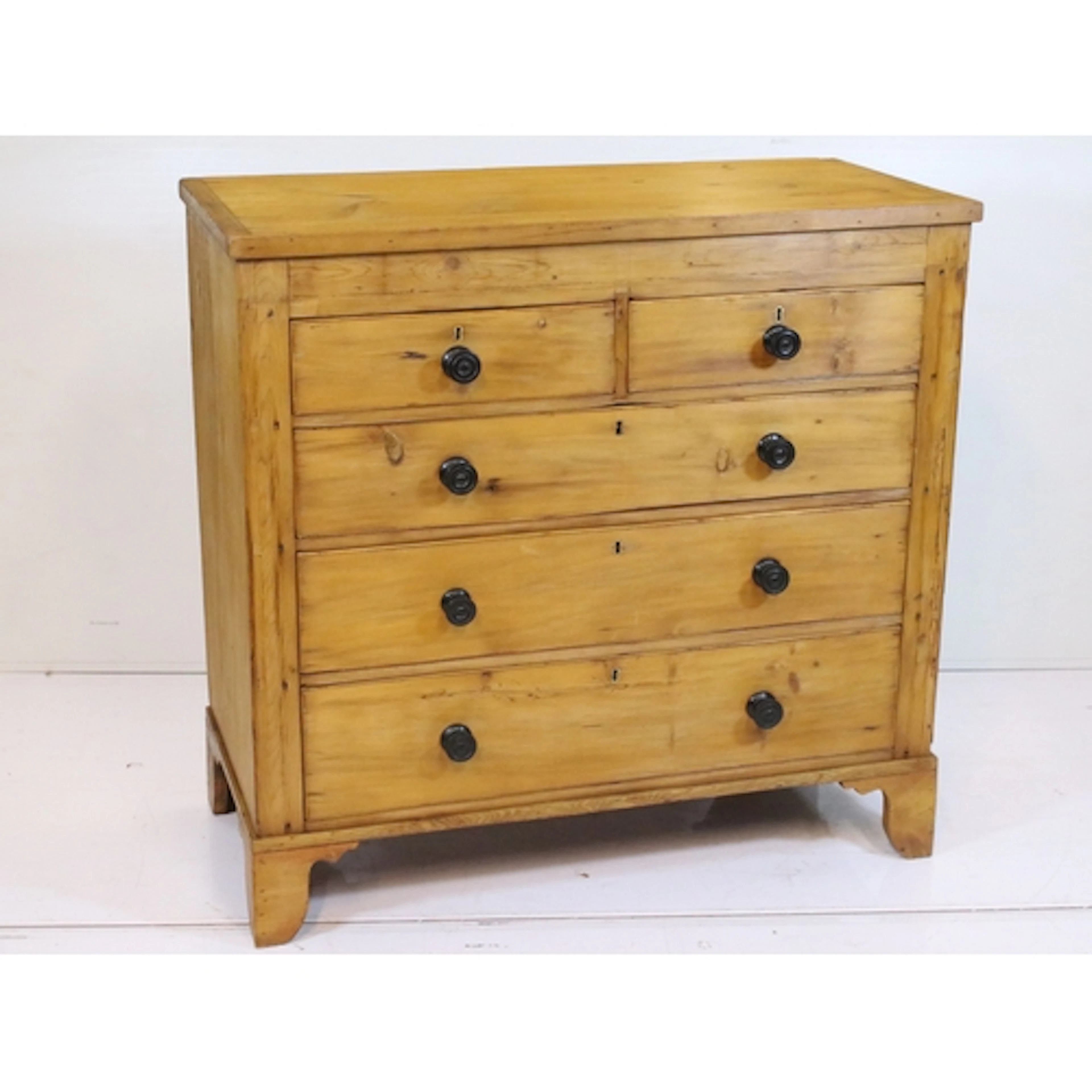 Victorian waxed and polished pine chest of drawers, having t...