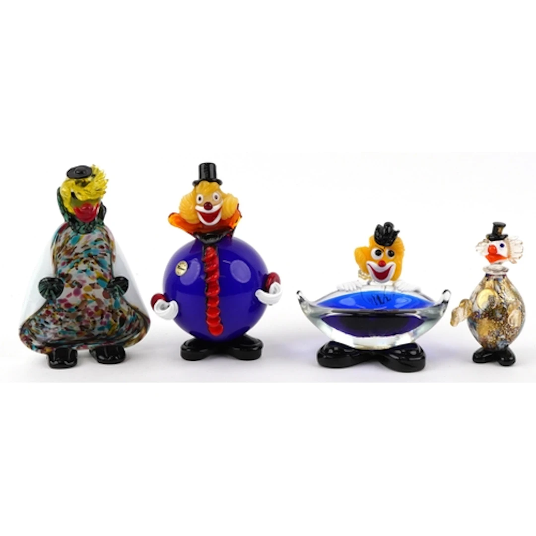 Four Murano and Murano style glass clown figures, the larges...