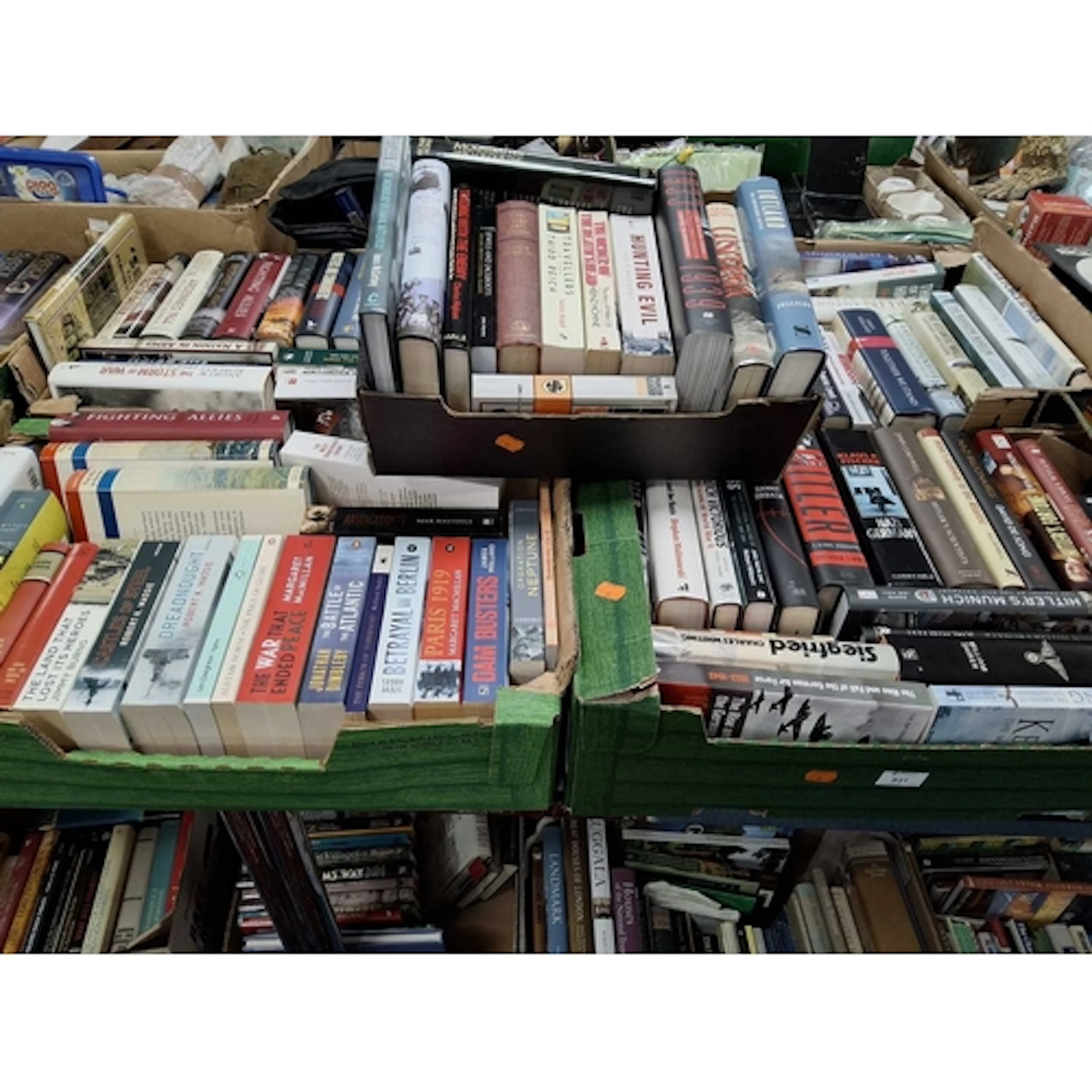 FIVE BOXES OF BOOKS containing approximately 100 miscellaneo...