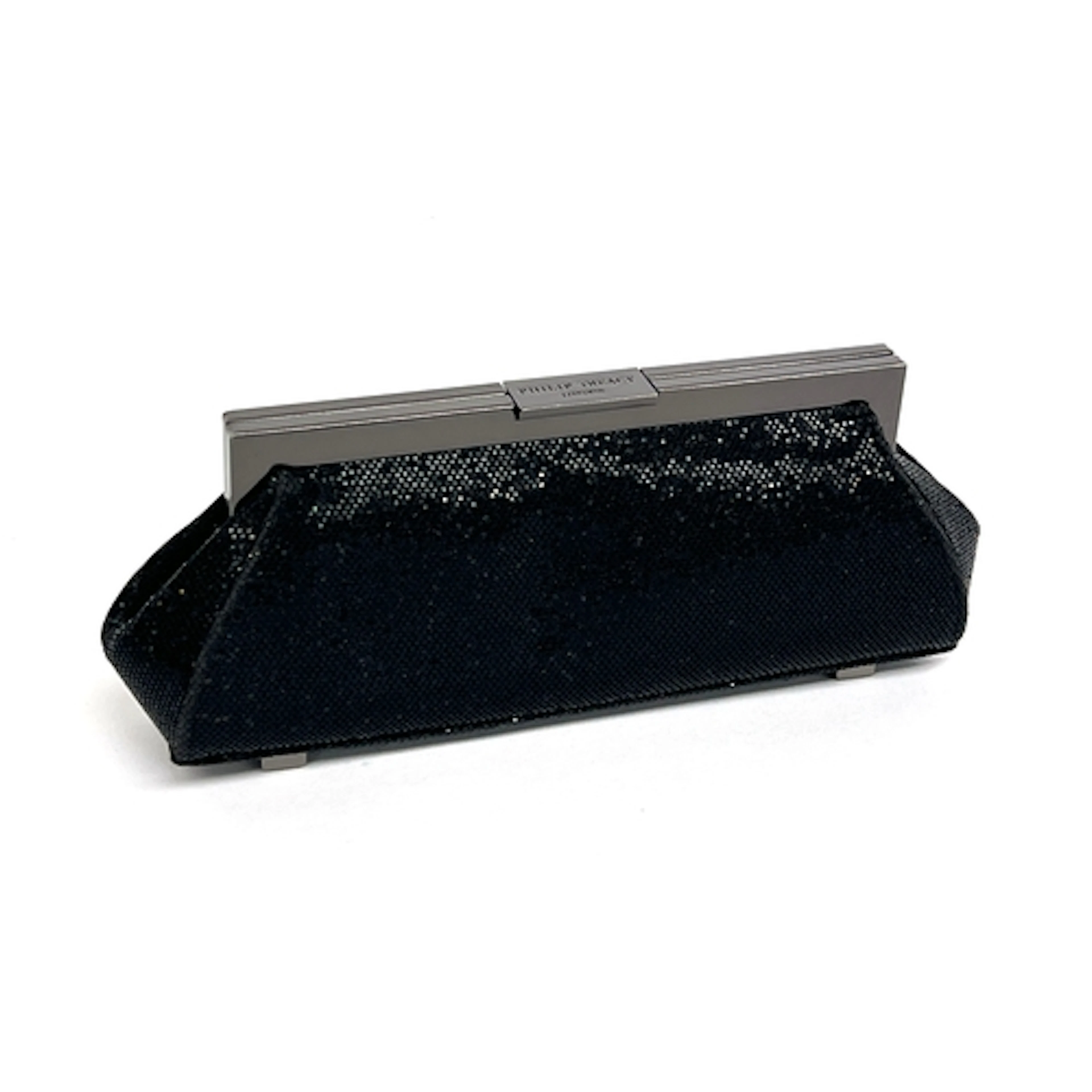 A Philip Treacy small clutch purse in a black shimmer fabric...