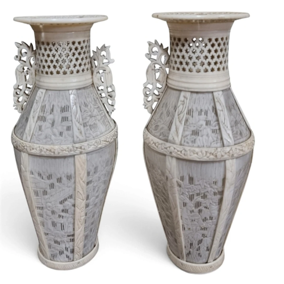A lovely pair of early 20th Century Chinese baluster Vases m...