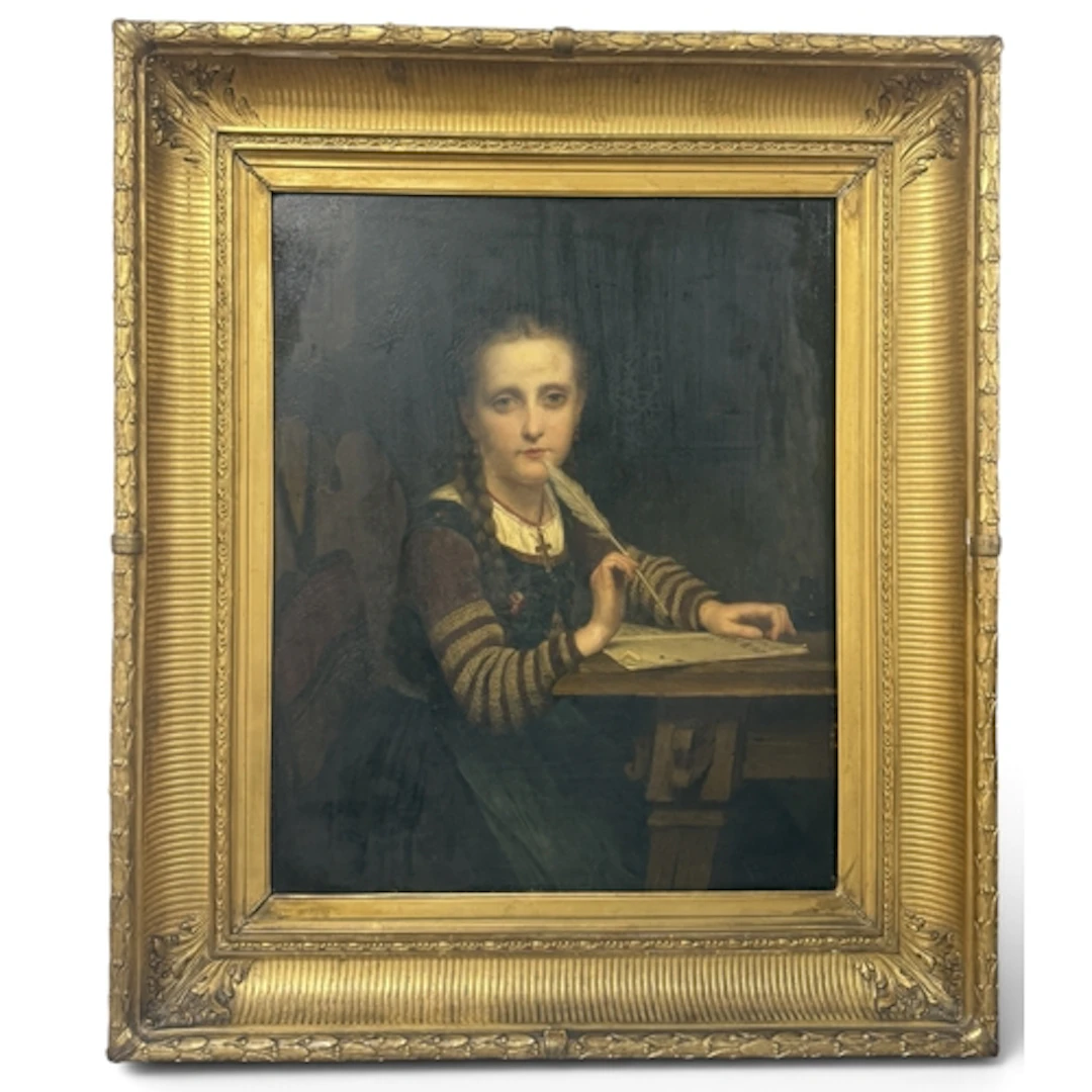 GERARD JOZEF PORTIELJE (1856-1929): A GIRL AT HER STUDIES Oi...
