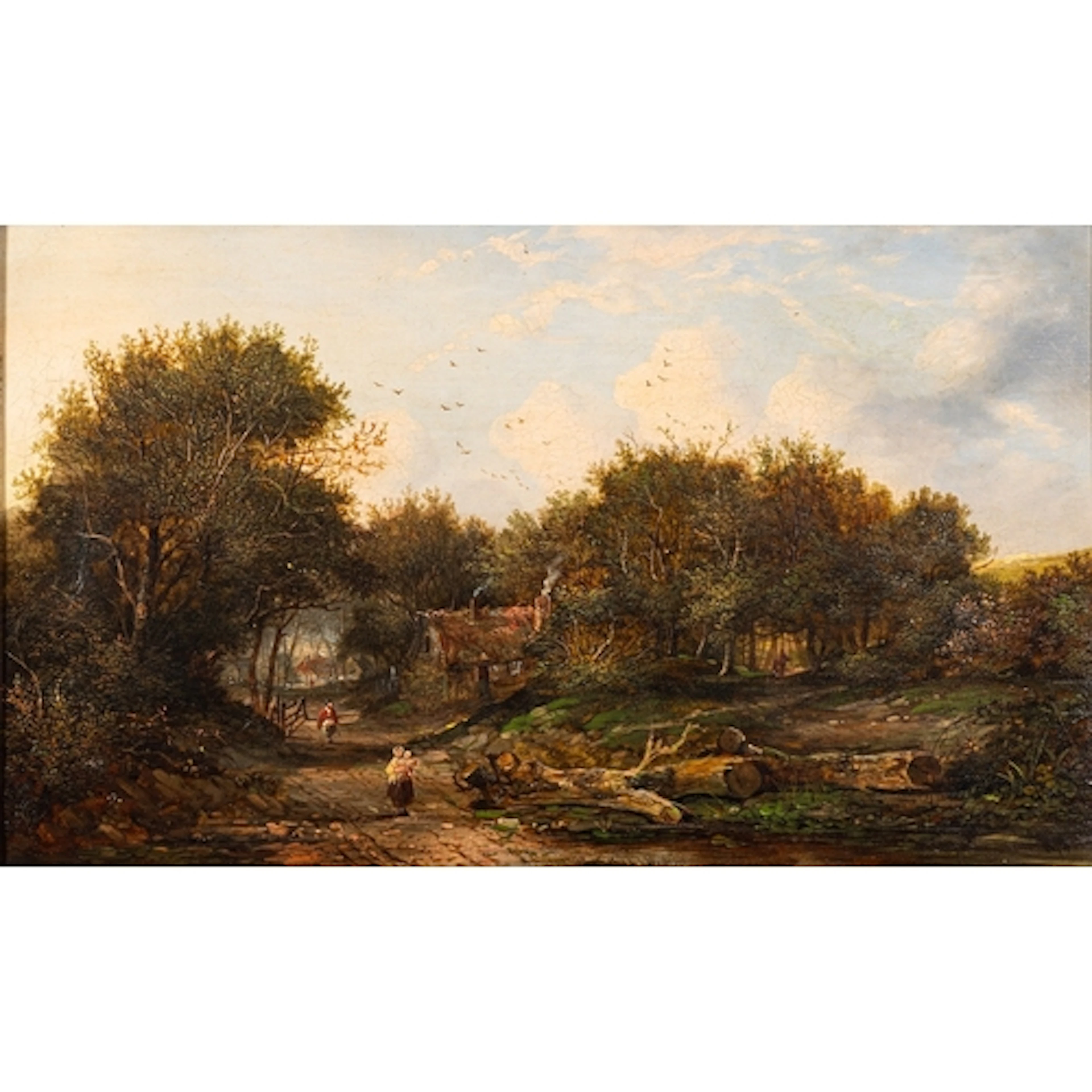 19th Century British school - Country scene, figures on a p...