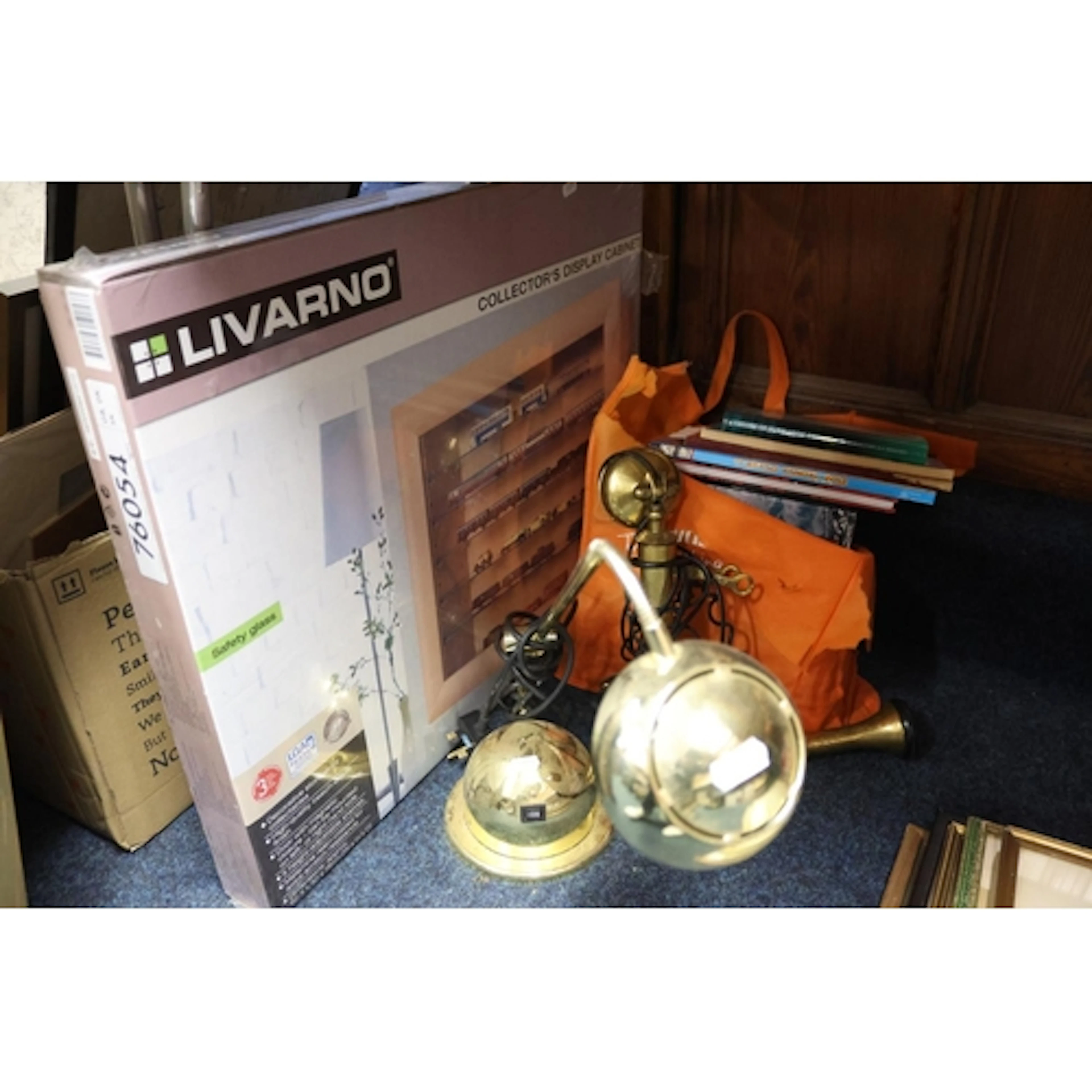 Brass effect desk lamp, vintage style telephone, children's ...