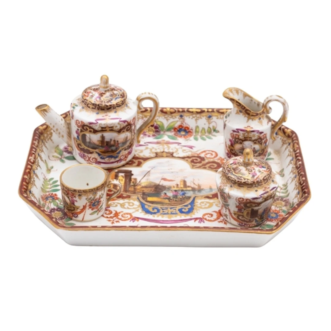 A Helena Wolfsohn Dresden porcelain miniature teaset, late 1...