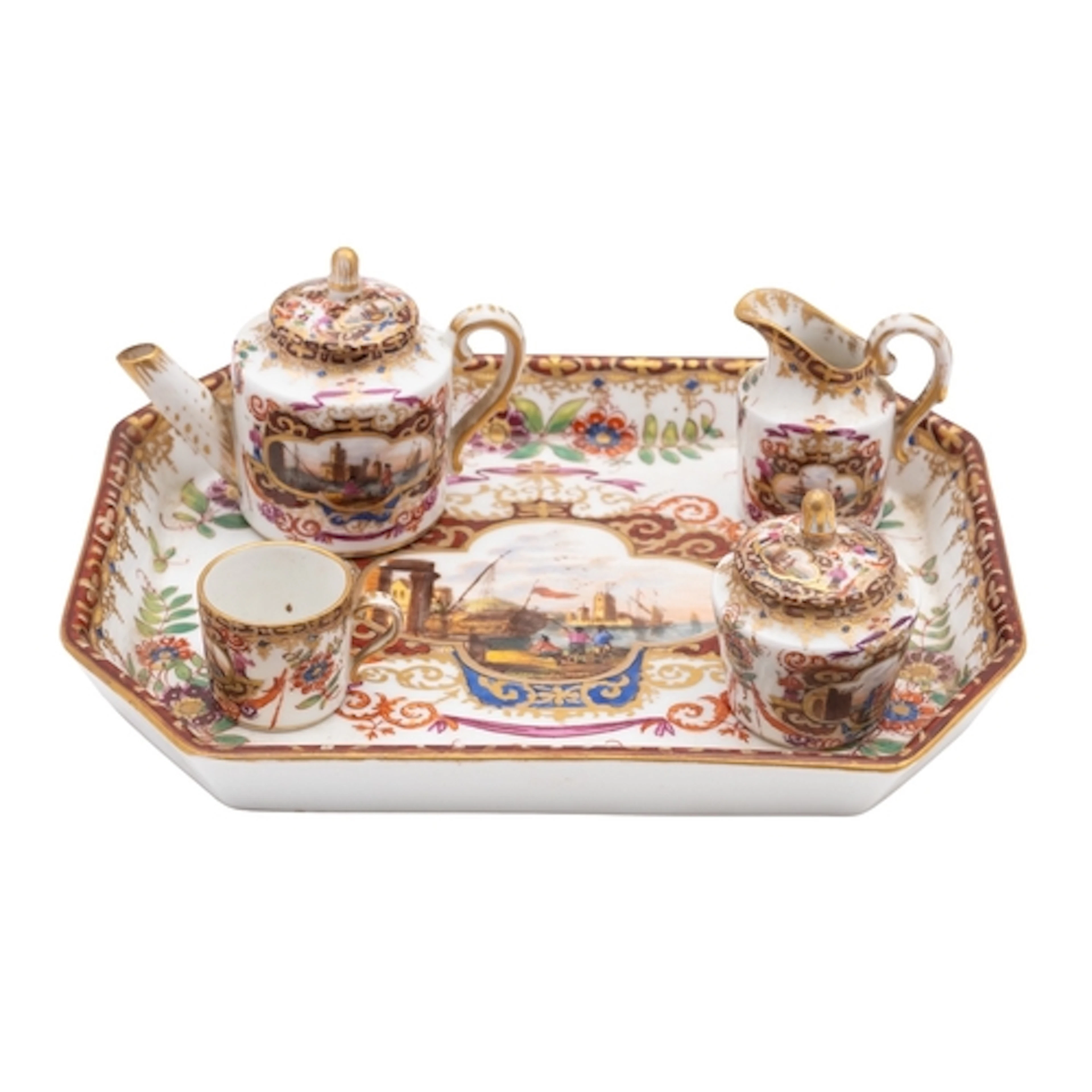 A Helena Wolfsohn Dresden porcelain miniature teaset, late 1...