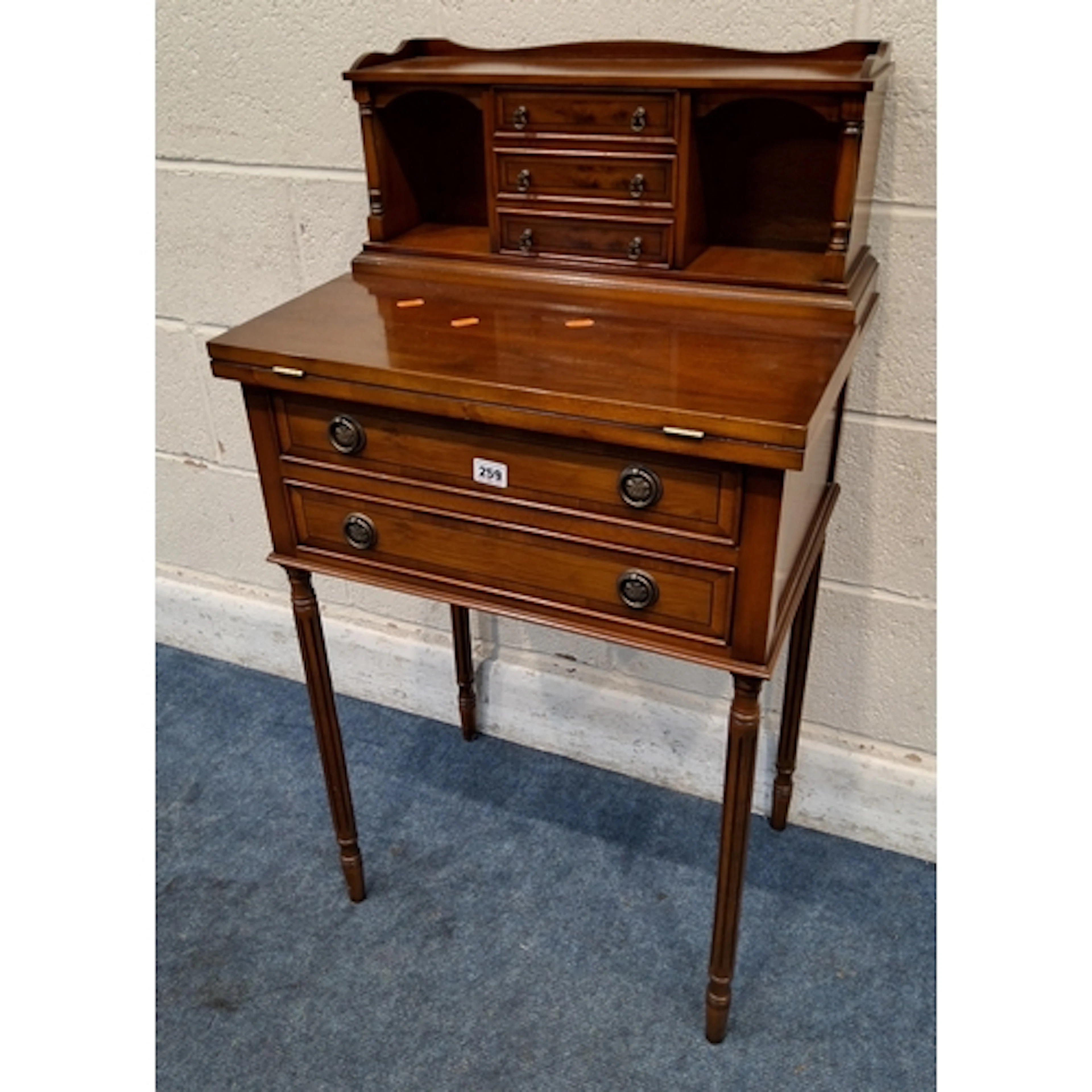 A REPRODUCTION YEW WOOD LADIES WRITING DESK / BUREAU, the ra...