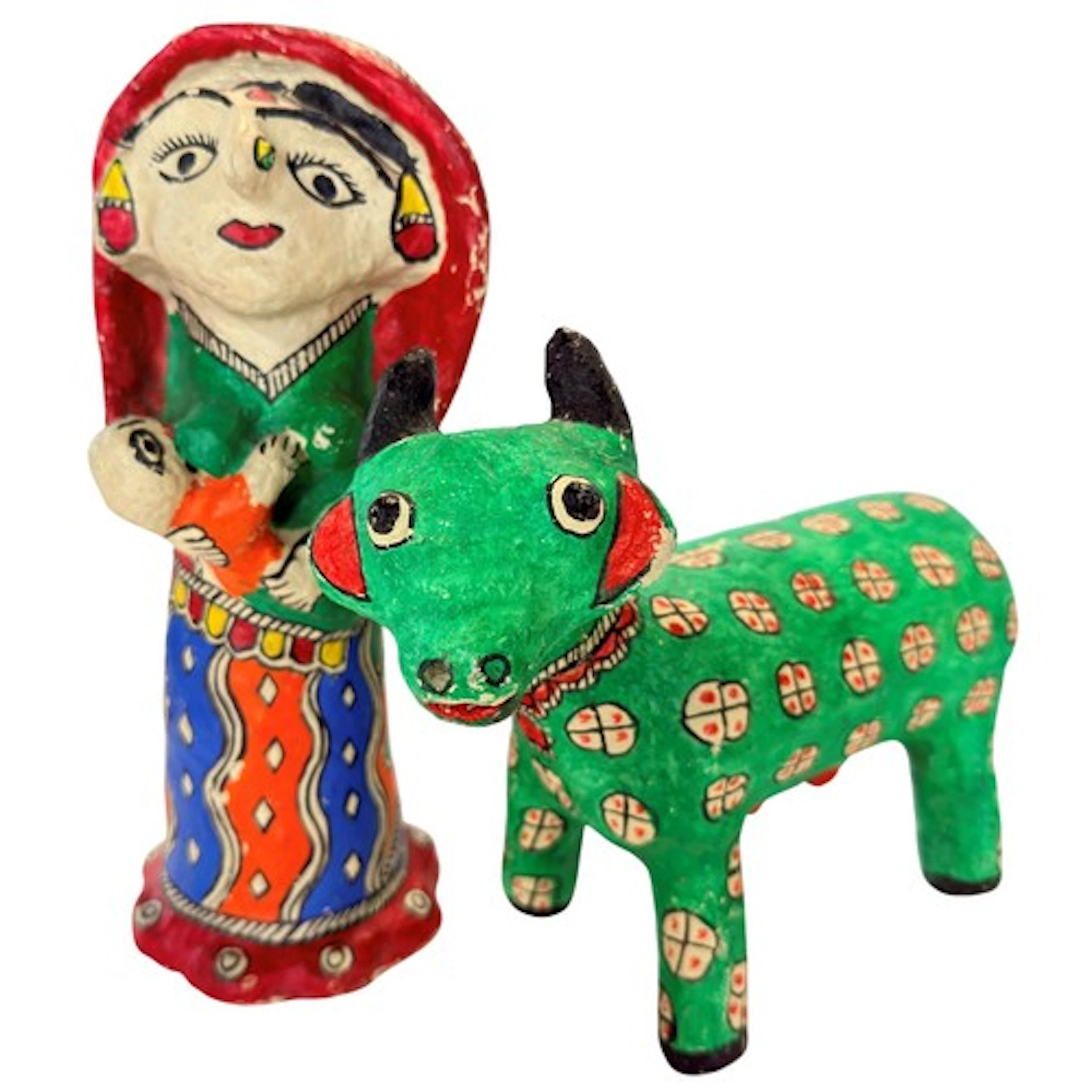 Two Indian papier mache sculptures, a mother and child and a...