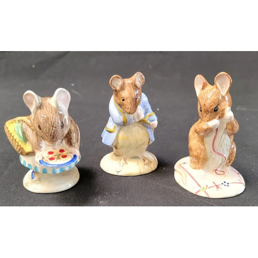THREE ROYAL ALBERT BEATRIX POTTER MOUSE FIGURINES comprising...