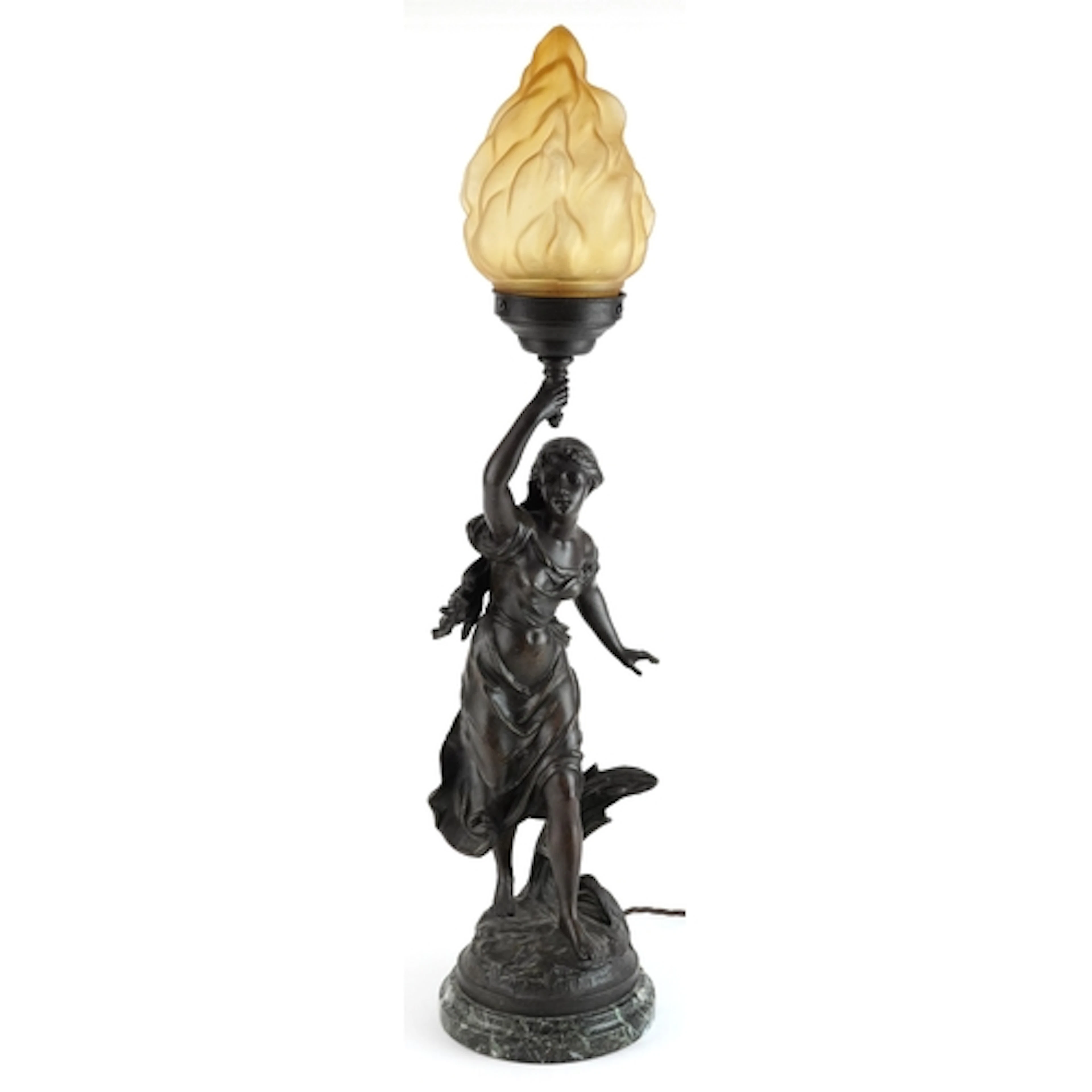 After Émile Bruchon, Art Nouveau bronzed spelter figural tab...