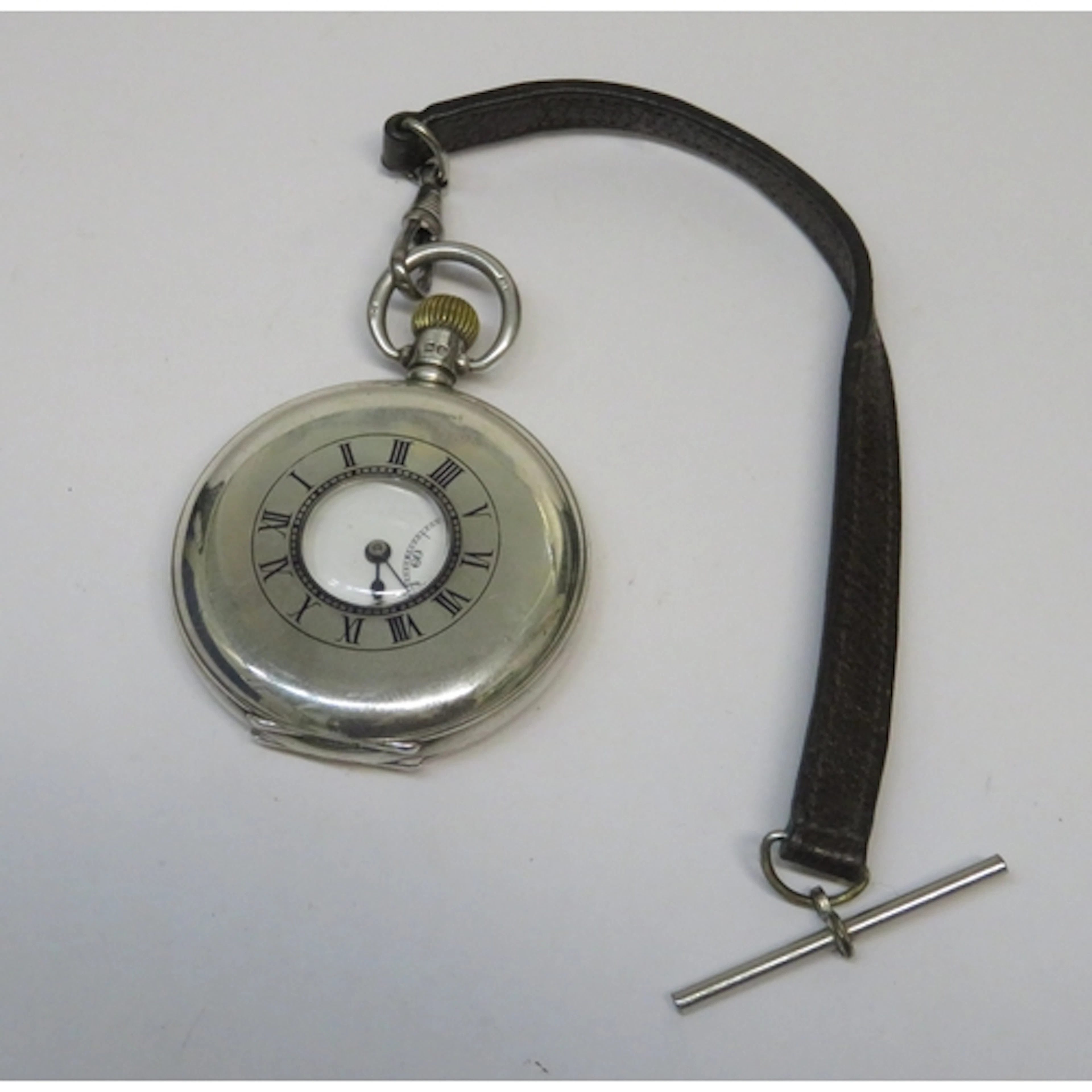English silver crown wind half hunter pocket watch