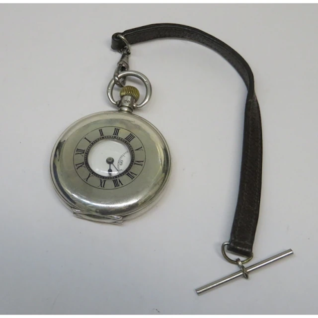 English silver crown wind half hunter pocket watch