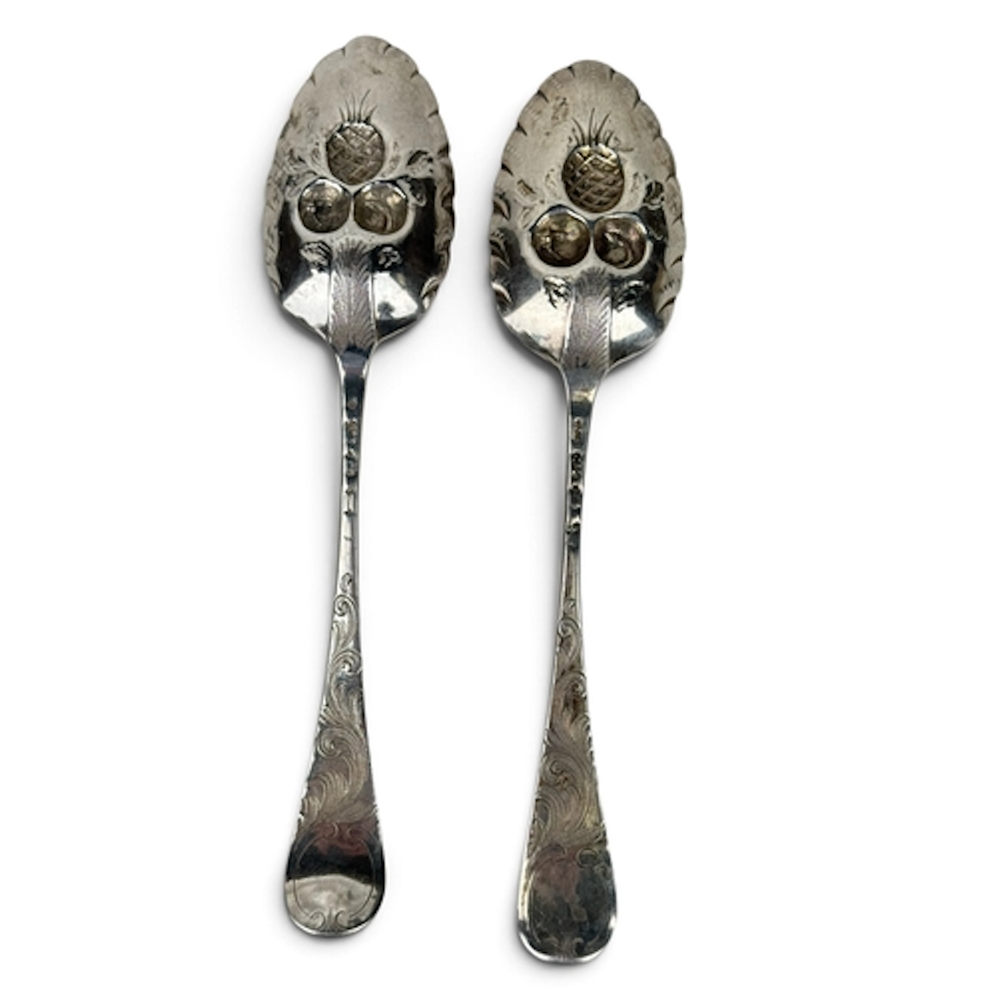 A PAIR OF GEORGE III SILVER TABLESPOONS, LATER EMBOSSED IN '...