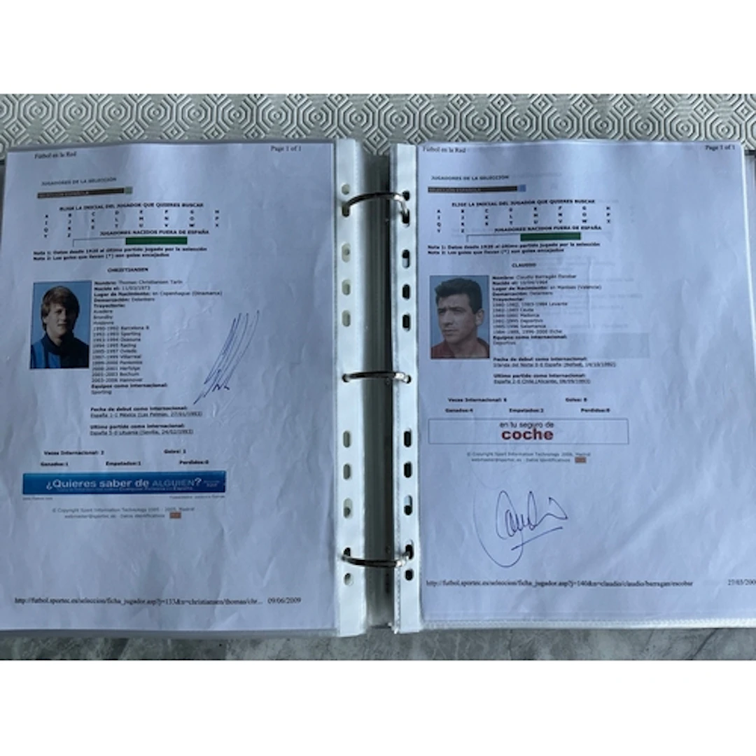 Spanish Footballer Signed Collection: Folder containing info...