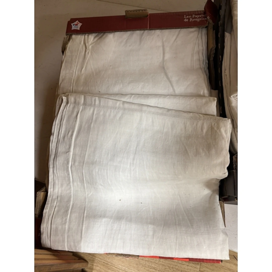 Six vintage French coarse linen sheets