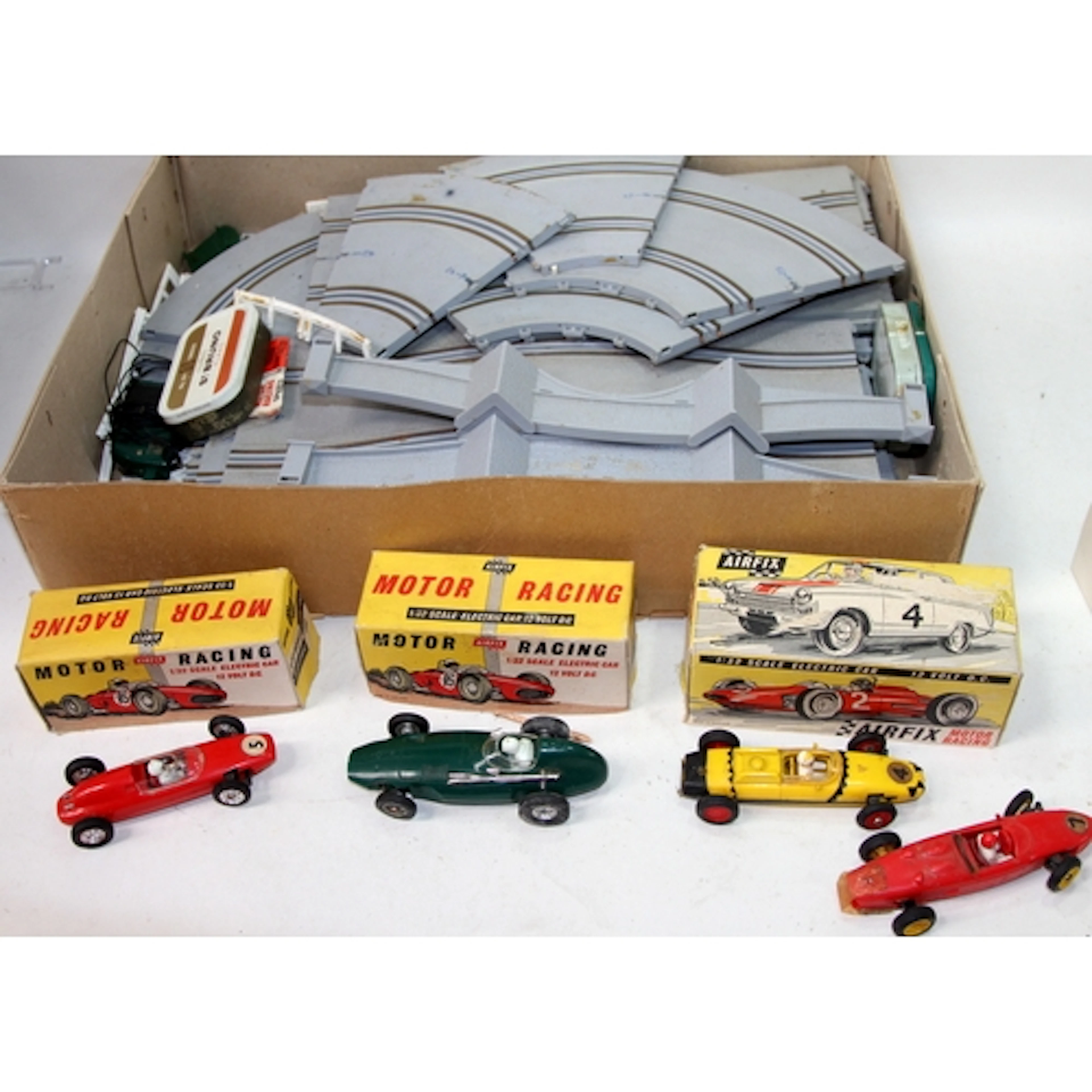 Vintage Airfix slot car racing: a quantity of looses track a...