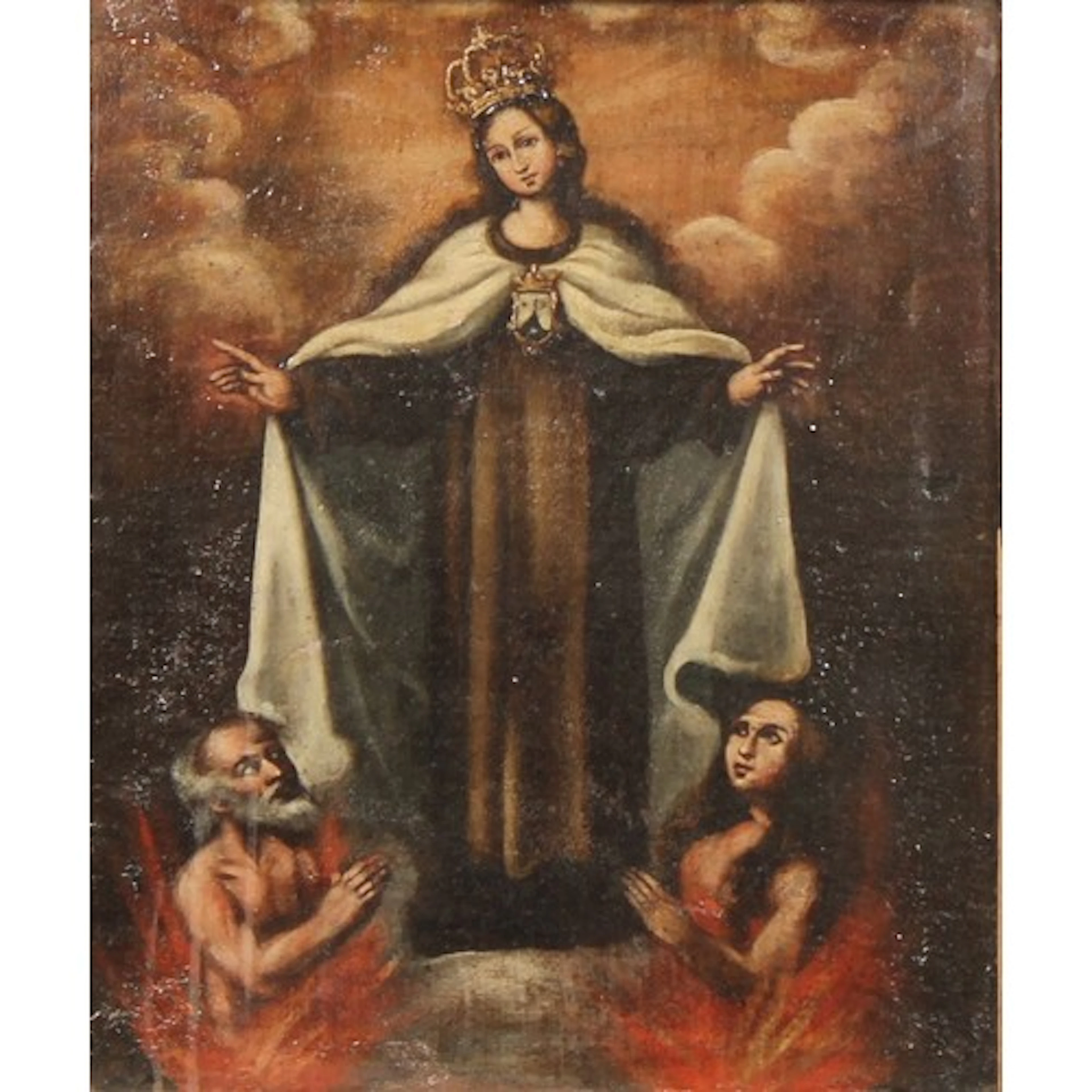Spanish Colonial School (18th century) Virgin and Saints oil...