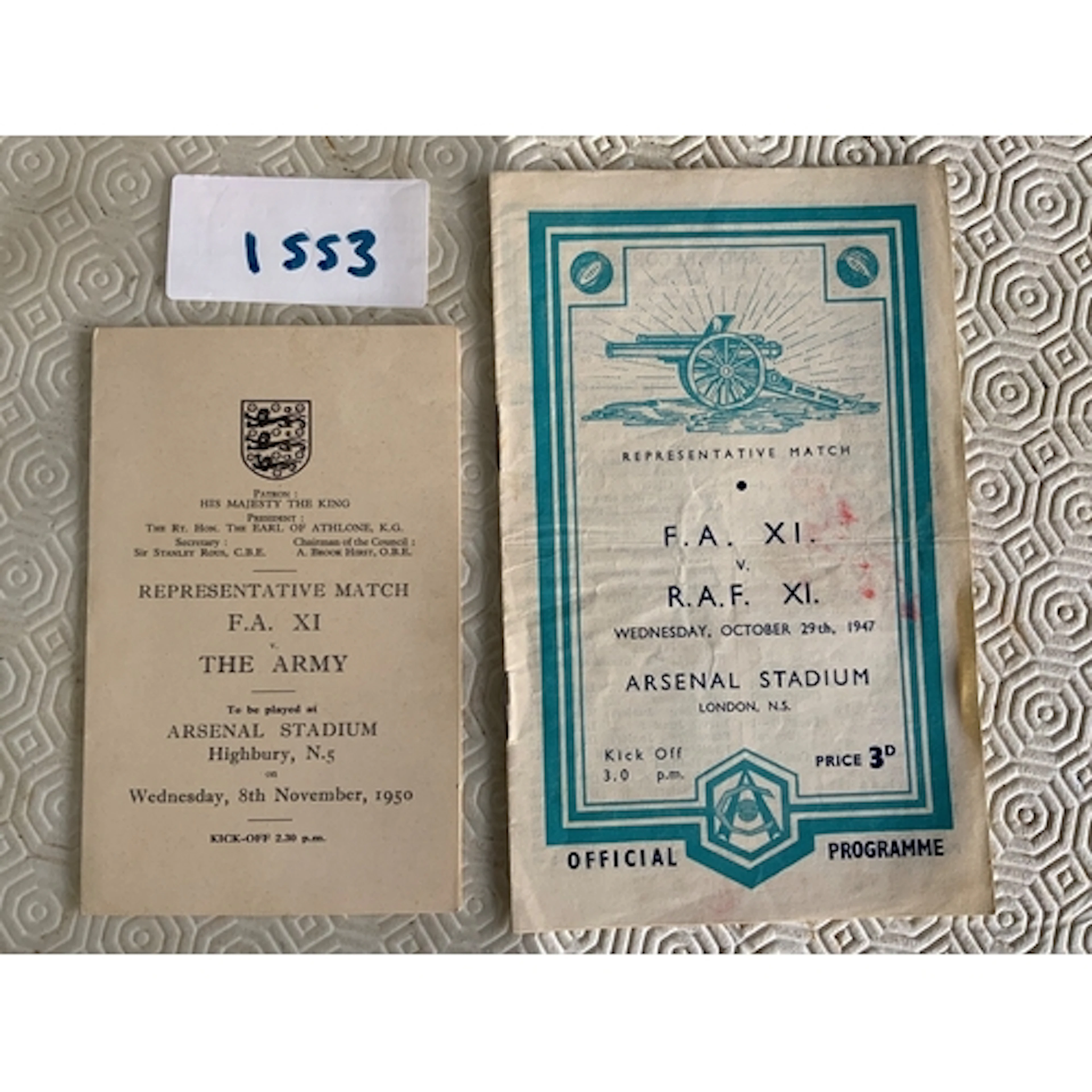 FA v The Army Football Memorabilia At Arsenal: 1947 programm...