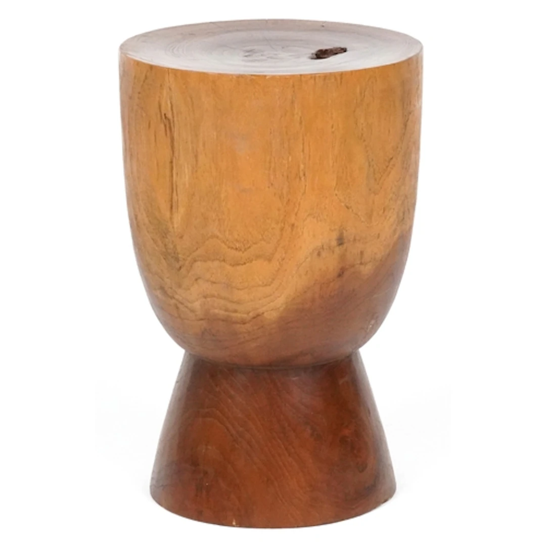 Large wooden stool in the form of a hand drum, 45.5cm high x...